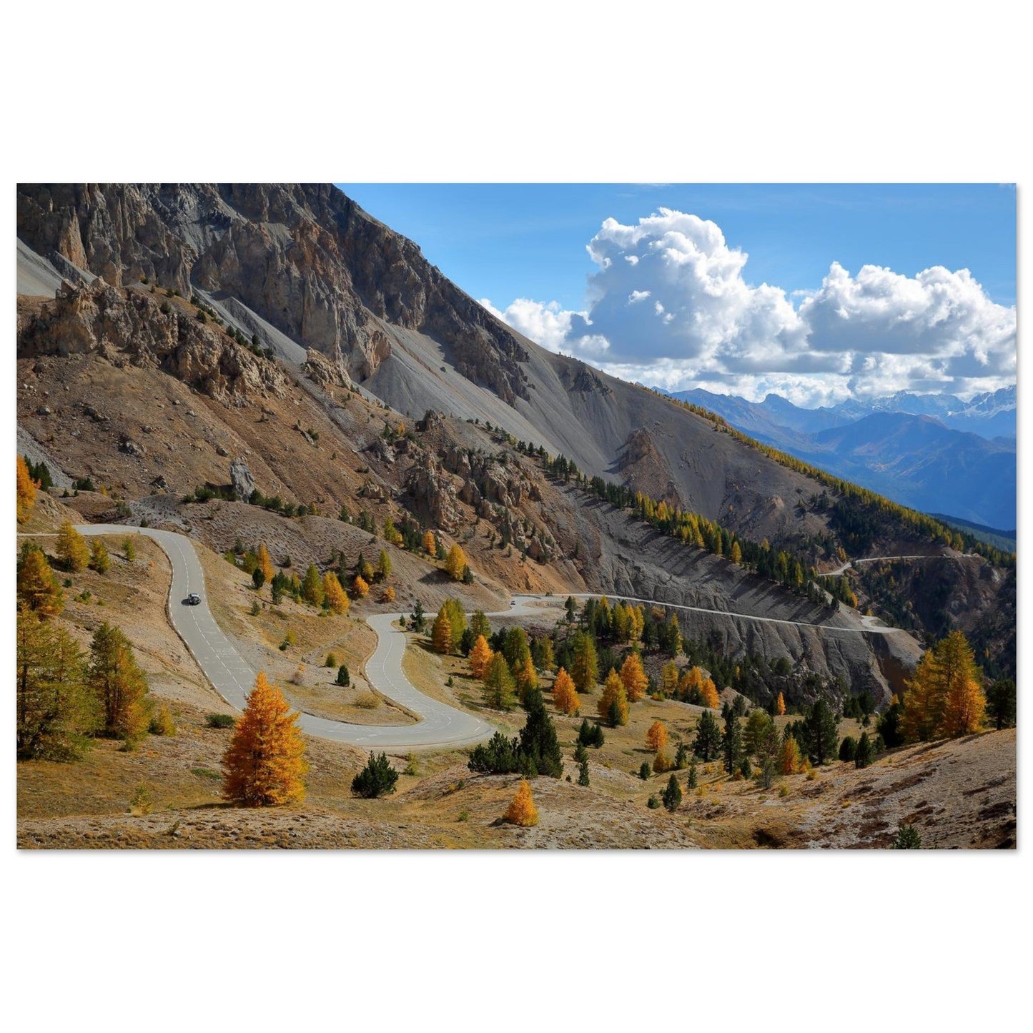 Photo of the Casse Déserte at the Col d'Izoard in autumn — photo print on matte aluminium Dibond
