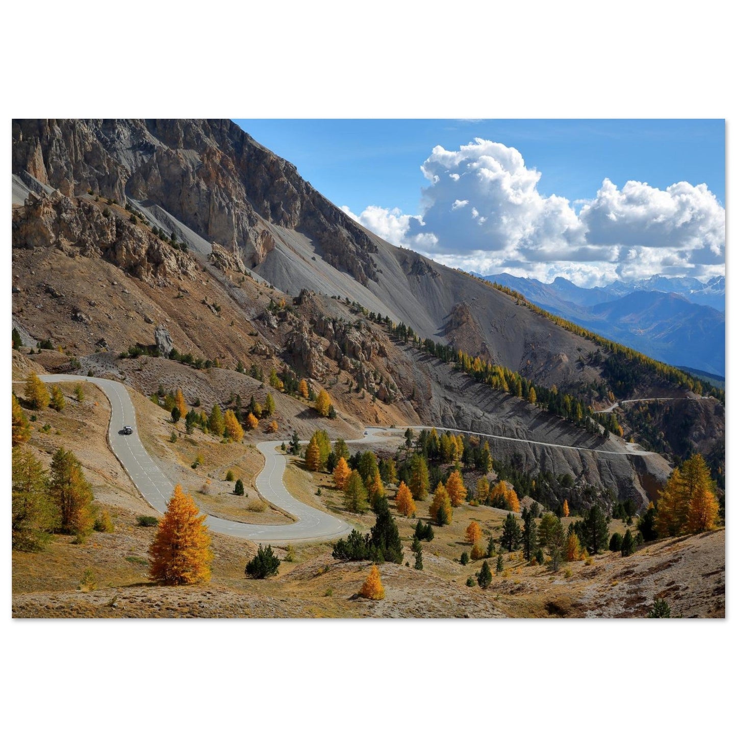 Photo of the Casse Déserte at the Col d'Izoard in autumn — photo print on matte aluminium Dibond