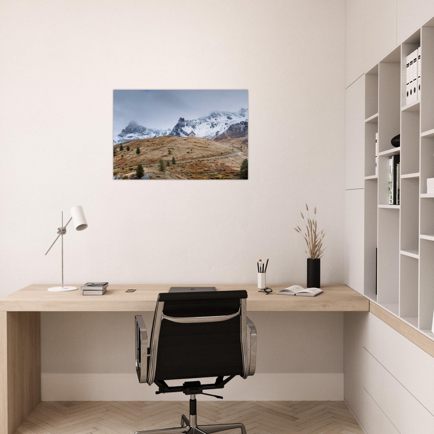 Simulation d’un tableau AluArtMountains dans un intérieur
