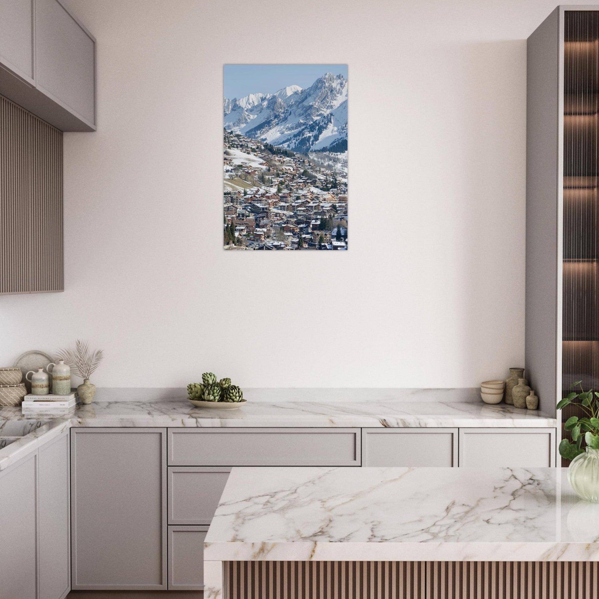 Photo de La Clusaz en hiver face aux Aravis — tableau photo paysage de montagne en Alu Dibond, fabrication française