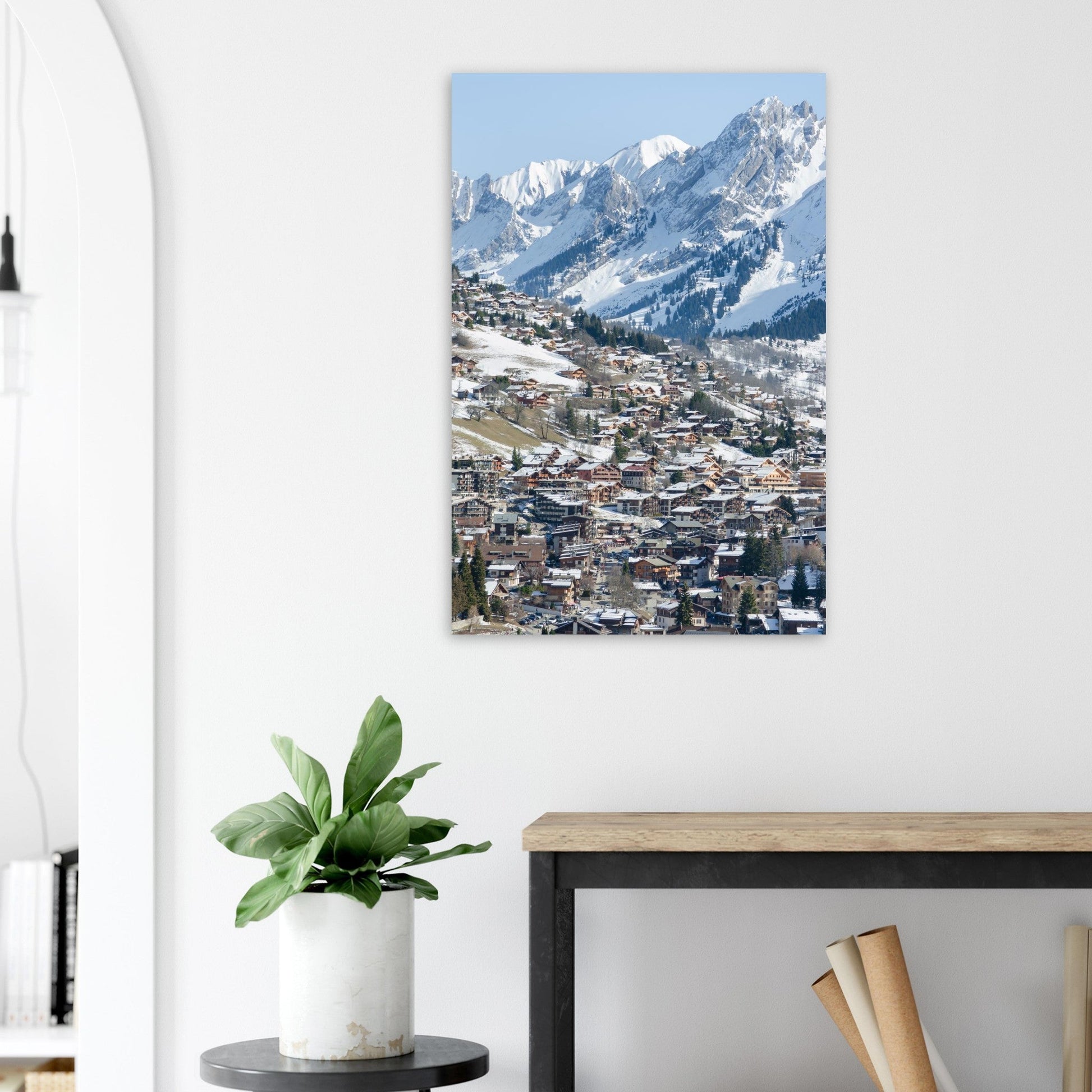 Photo de La Clusaz en hiver face aux Aravis — tableau photo paysage de montagne en Alu Dibond, fabrication française