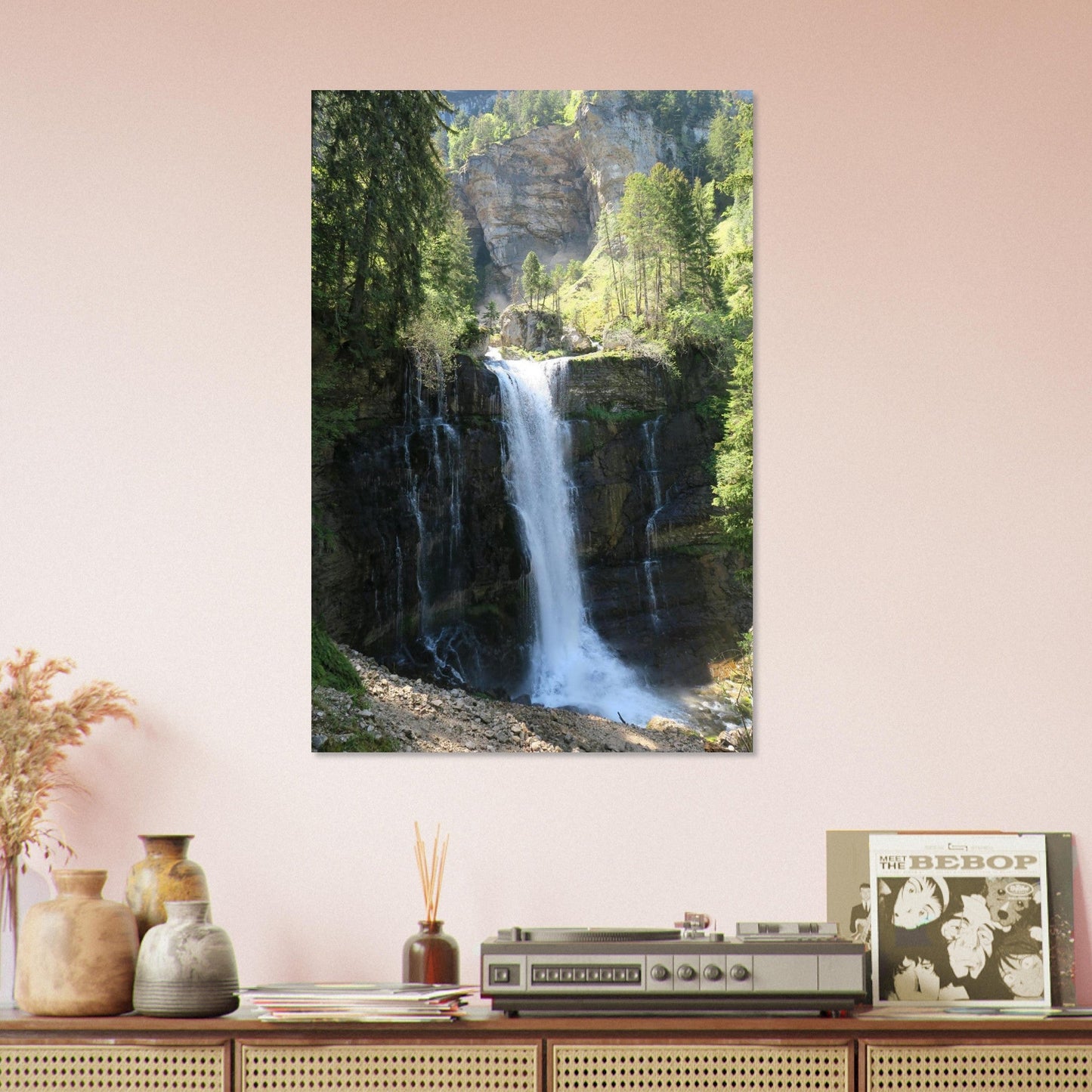 Photo de la Grande Cascade du Cirque de Saint-Même — tableau photo paysage de montagne en Alu Dibond, fabrication française