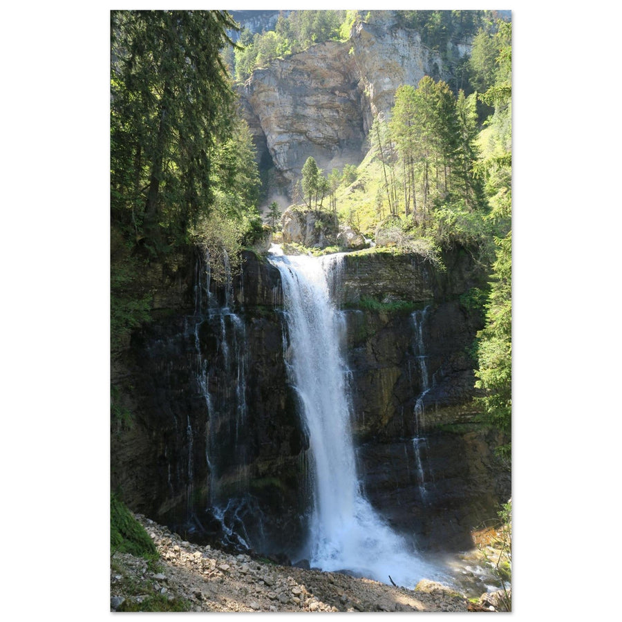 Tableau photo de la Grande Cascade du Cirque de Saint-Même sur aluminium Dibond mat, format 60 × 90 cm