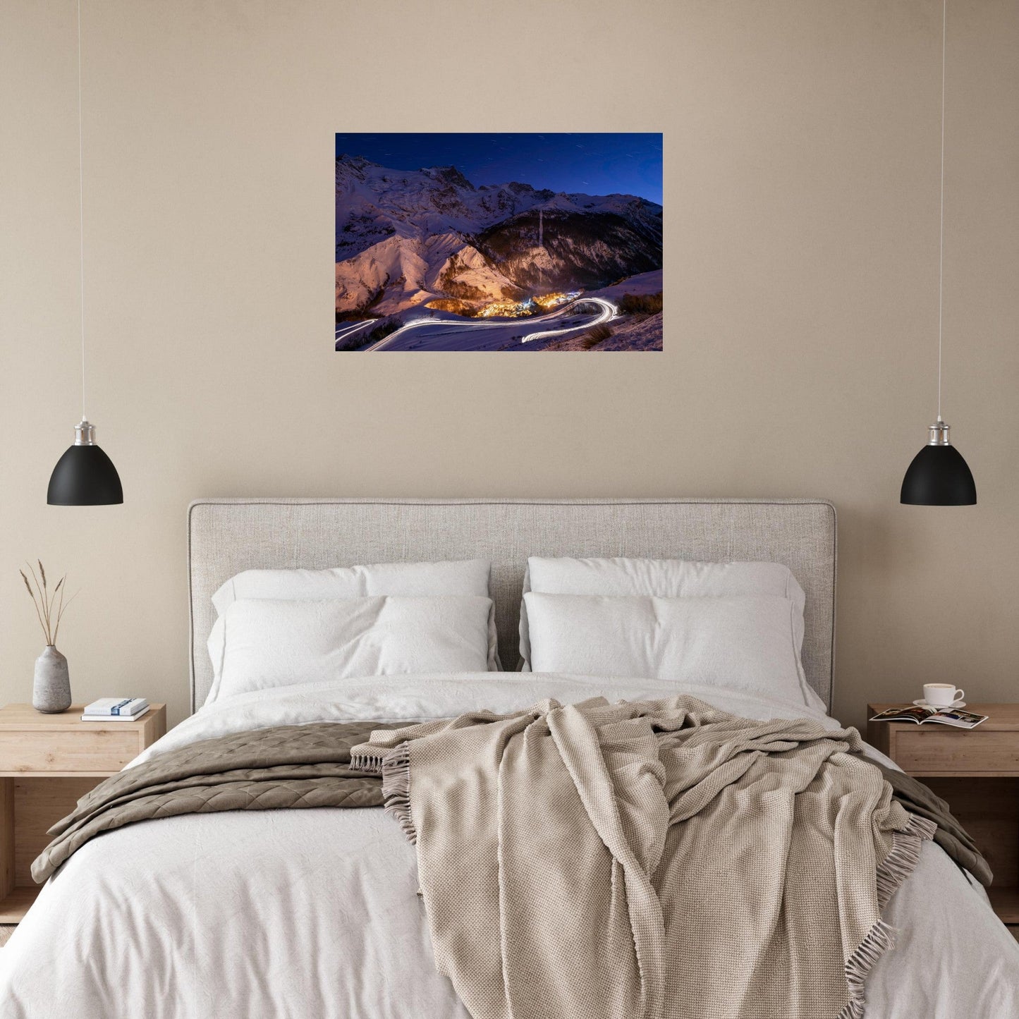 Photo de La Grave au crépuscule face à la Meije — tableau photo paysage de montagne en Alu Dibond, fabrication française