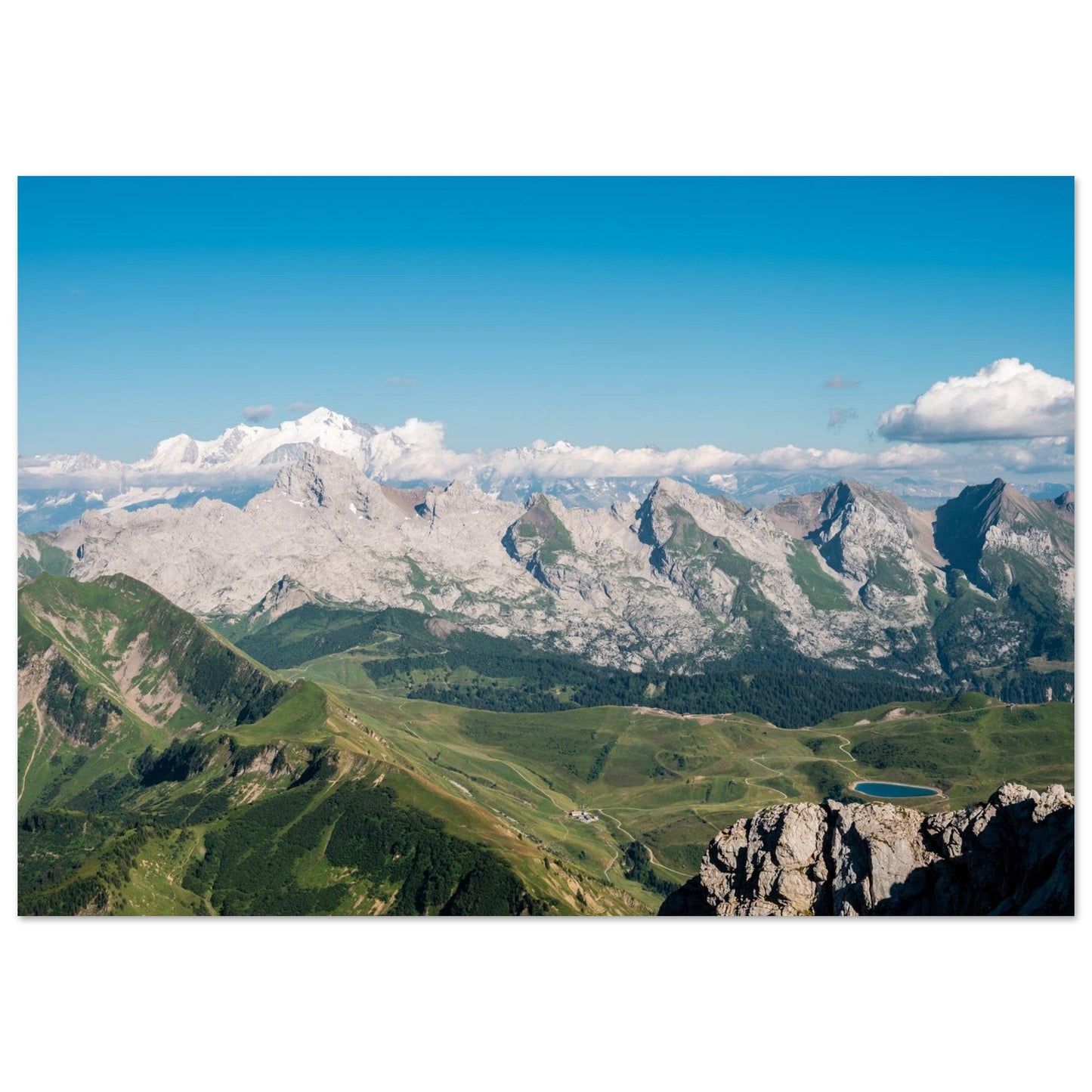 Photo of Pointe Percée in front of Mont Blanc in the Aravis — photo print on matte aluminium Dibond