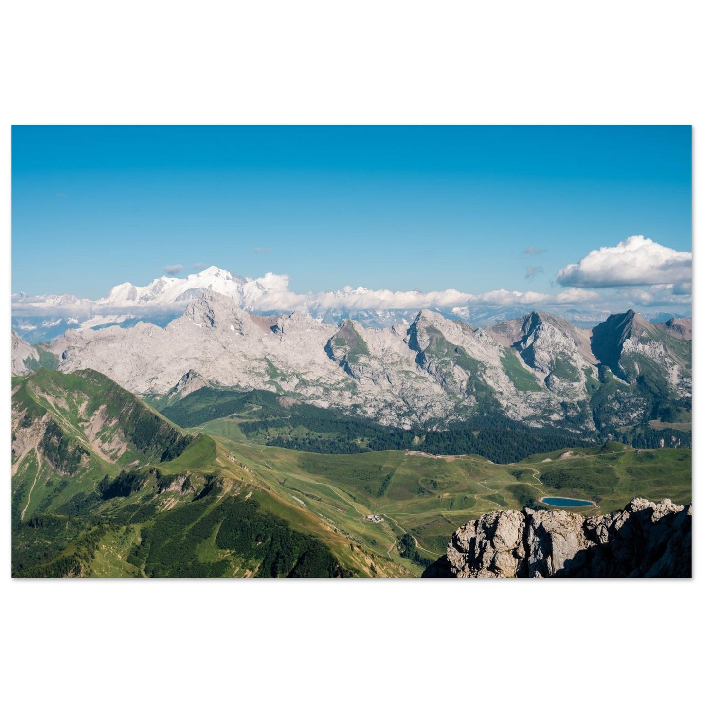 Photo of Pointe Percée in front of Mont Blanc in the Aravis — photo print on matte aluminium Dibond