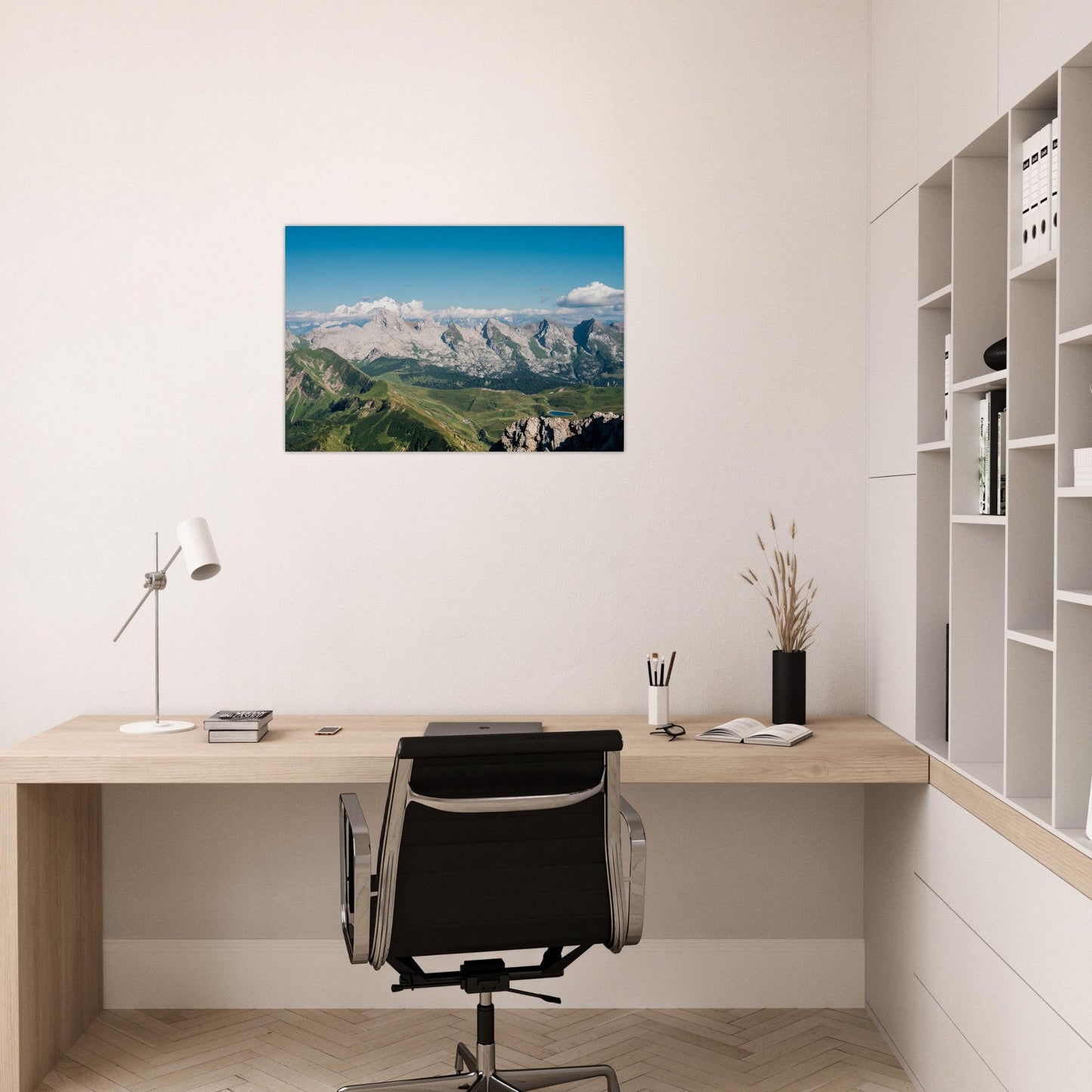 Photo of Pointe Percée in front of Mont Blanc in the Aravis — photo print on matte aluminium Dibond