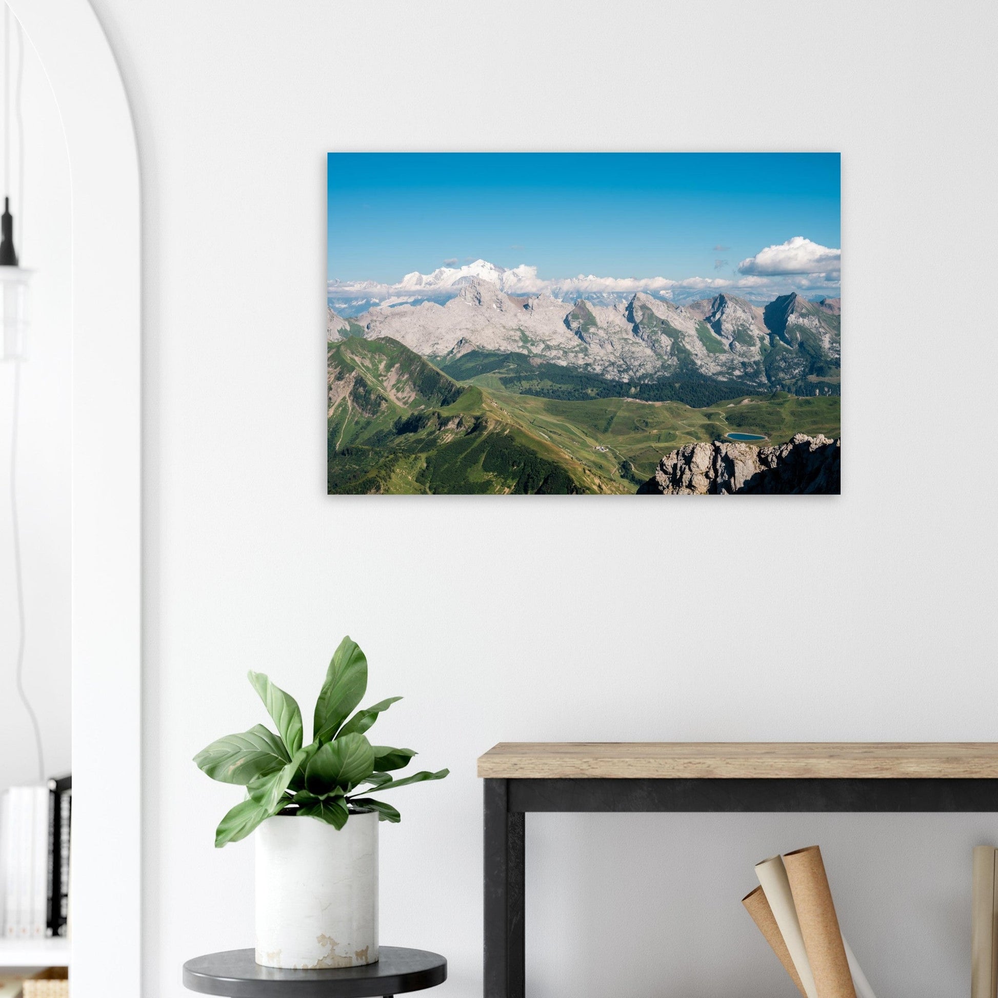Photo de la Pointe Percée devant le Mont-Blanc dans les Aravis — tableau photo paysage de montagne en Alu Dibond