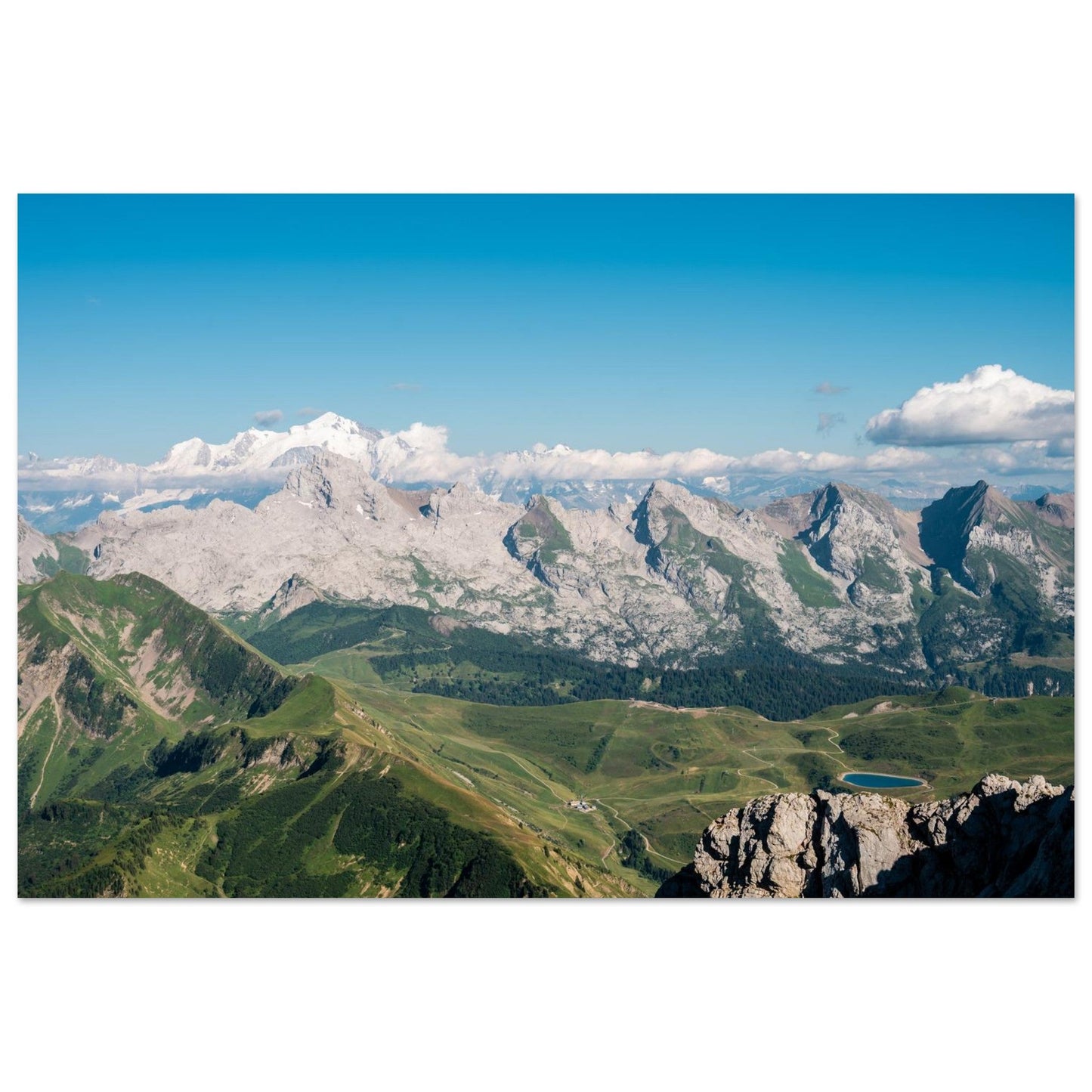 Photo of Pointe Percée in front of Mont Blanc in the Aravis — photo print on matte aluminium Dibond