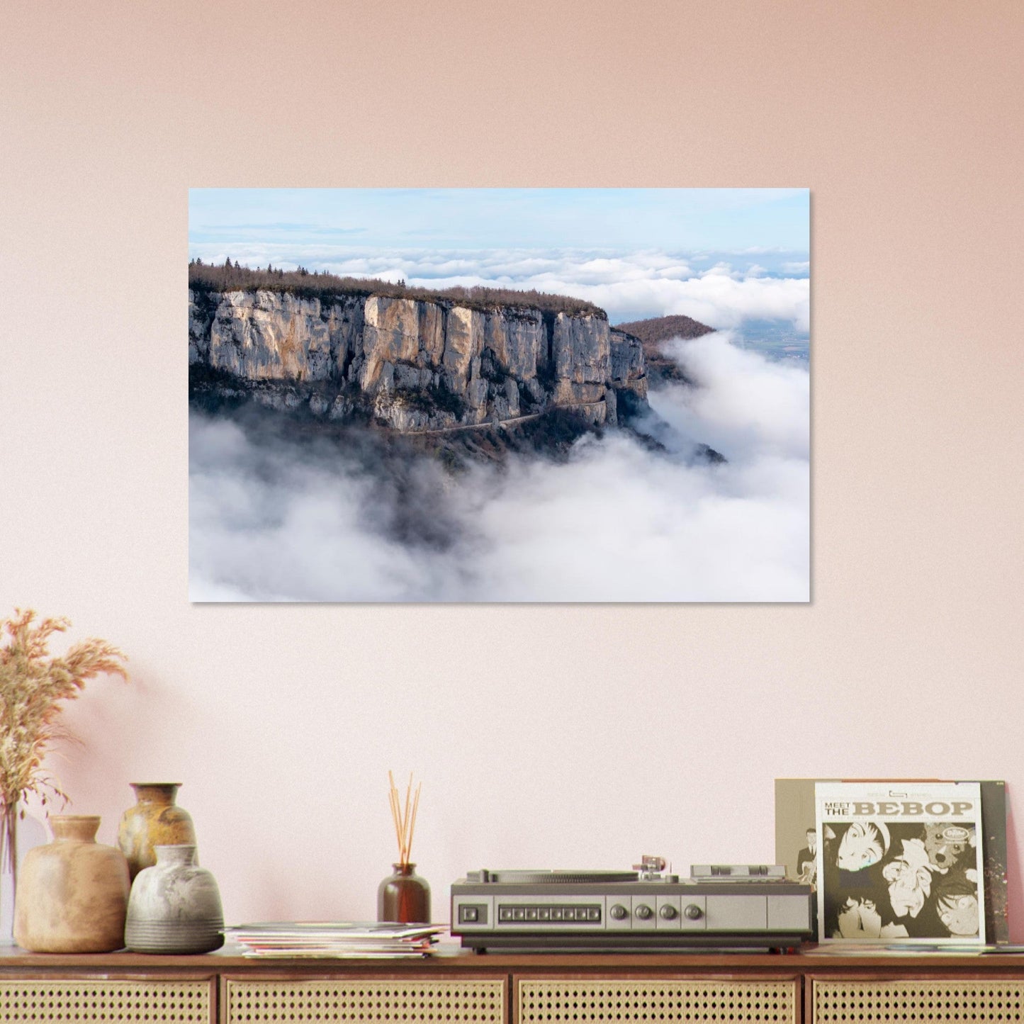 Photo de la route de Combe Laval au-dessus des nuages — tableau photo paysage de montagne en Alu Dibond