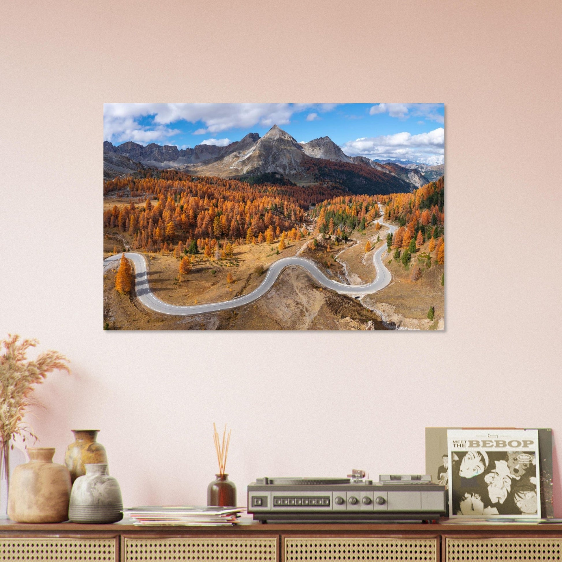 Tableau photo en Alu Dibond : La Route du col d’Izoard dans les mélèzes d’automne