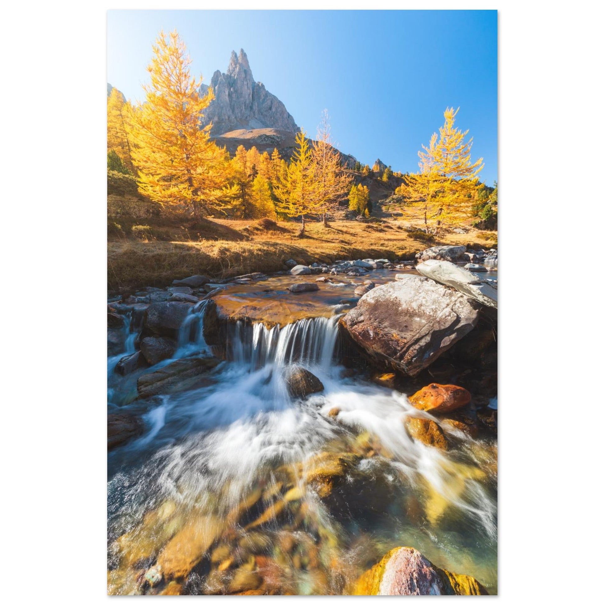 Photo de la vallée de la Clarée en automne — tableau photo paysage de montagne en Alu Dibond, fabrication française