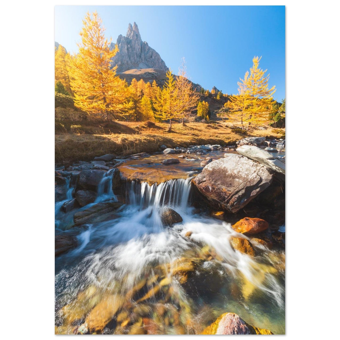 Photo de la vallée de la Clarée en automne — tableau photo paysage de montagne en Alu Dibond, fabrication française