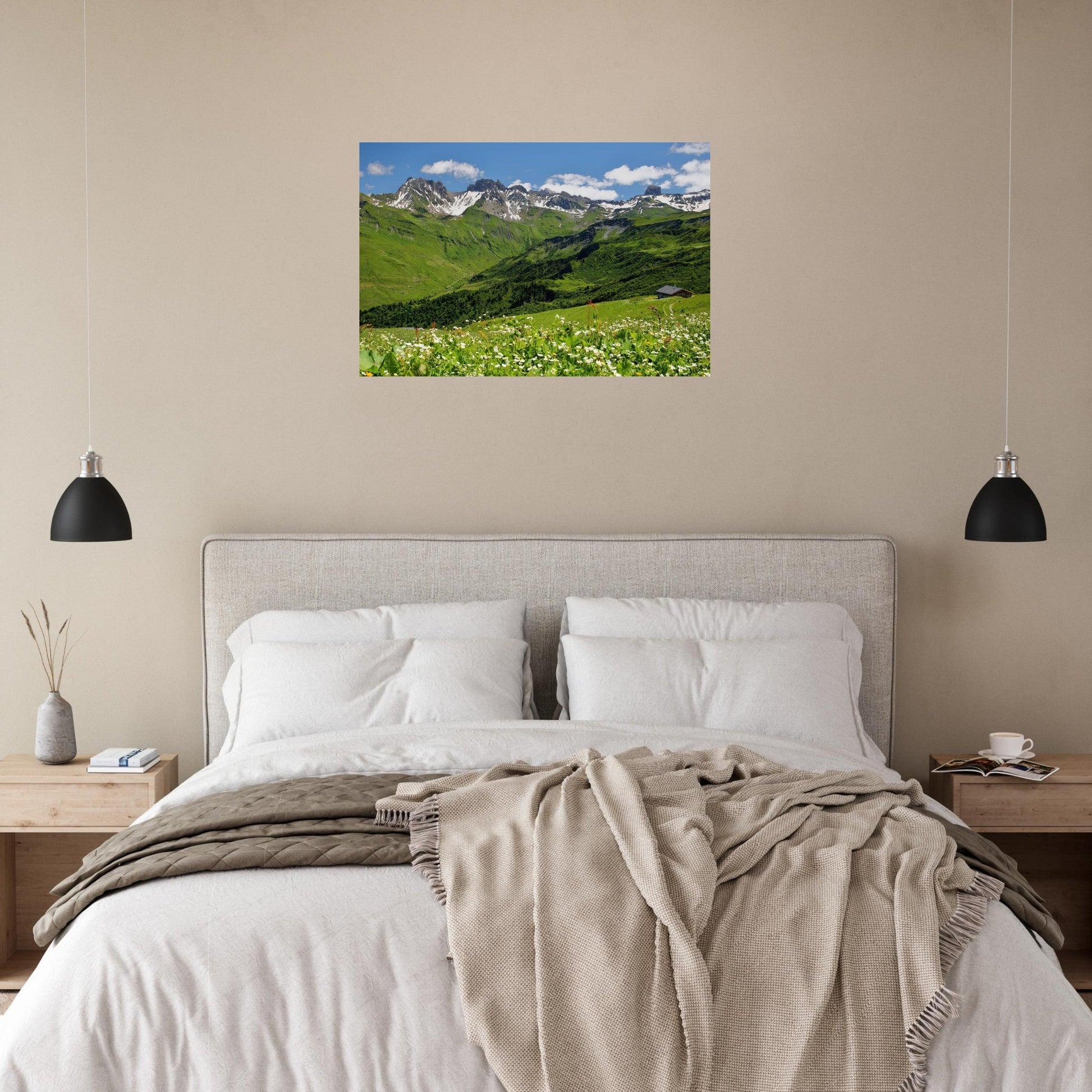 Tableau photo de la Vallée de Roselend dans le Beaufortain, Savoie sur aluminium Dibond mat, présenté dans un espace de vie