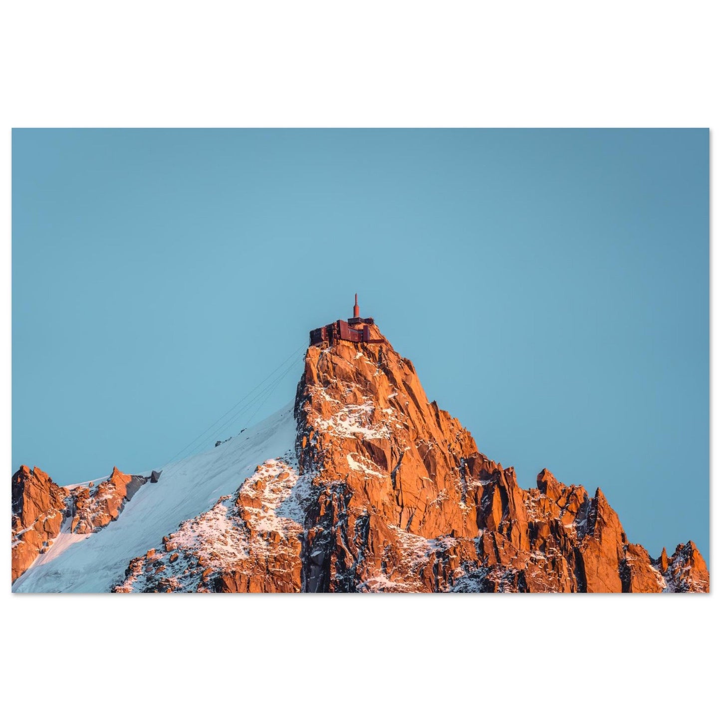 Tableau photo de l’Aiguille du Midi au coucher du soleil sur aluminium Dibond mat, format 50 × 75 cm