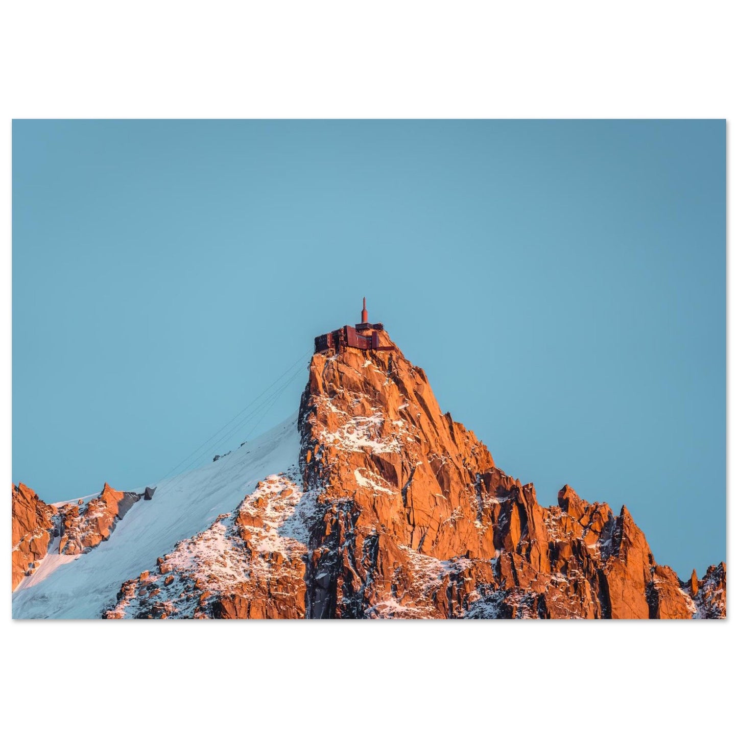 Tableau photo de l’Aiguille du Midi au coucher du soleil sur aluminium Dibond mat, format 70 × 100 cm