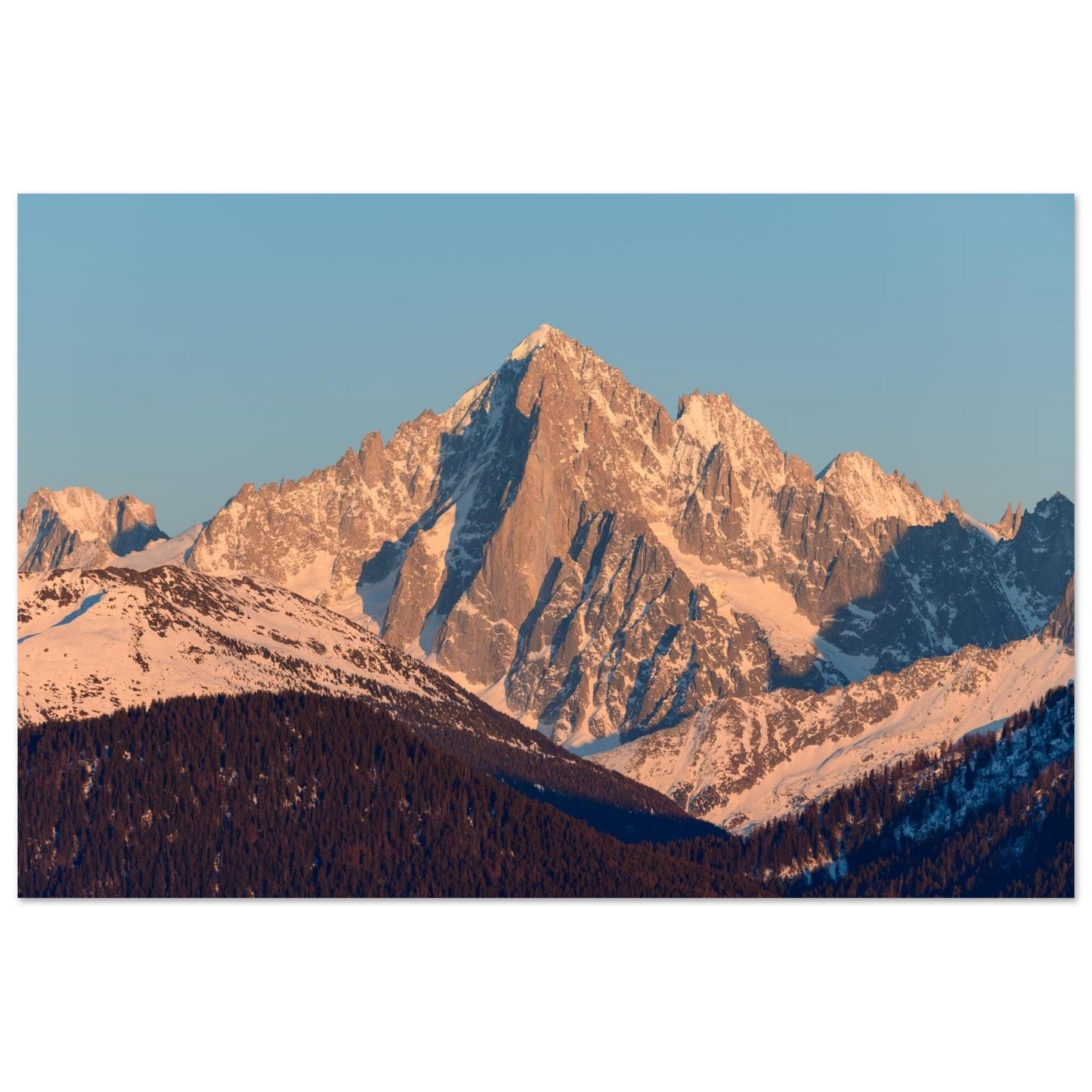 Tableau photo de l’Aiguille Verte au lever du soleil sur aluminium Dibond mat, format 30 × 45 cm