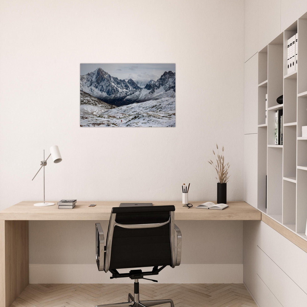 Tableau photo de l’Aiguille Verte depuis l’Aiguillette des Houches sur aluminium Dibond mat — photographie : Alena Vishina