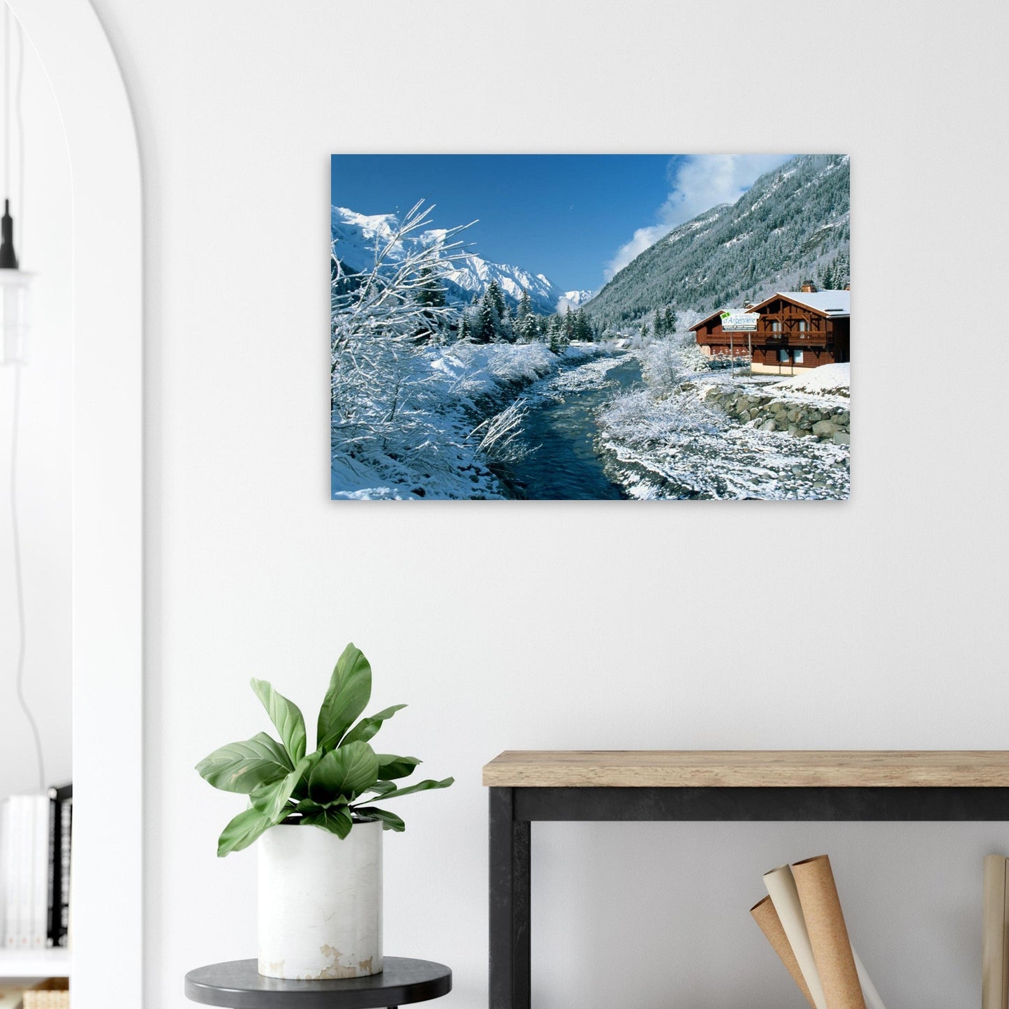 Photo of the Arve in Argentière under the snow — photo print on matte aluminium Dibond