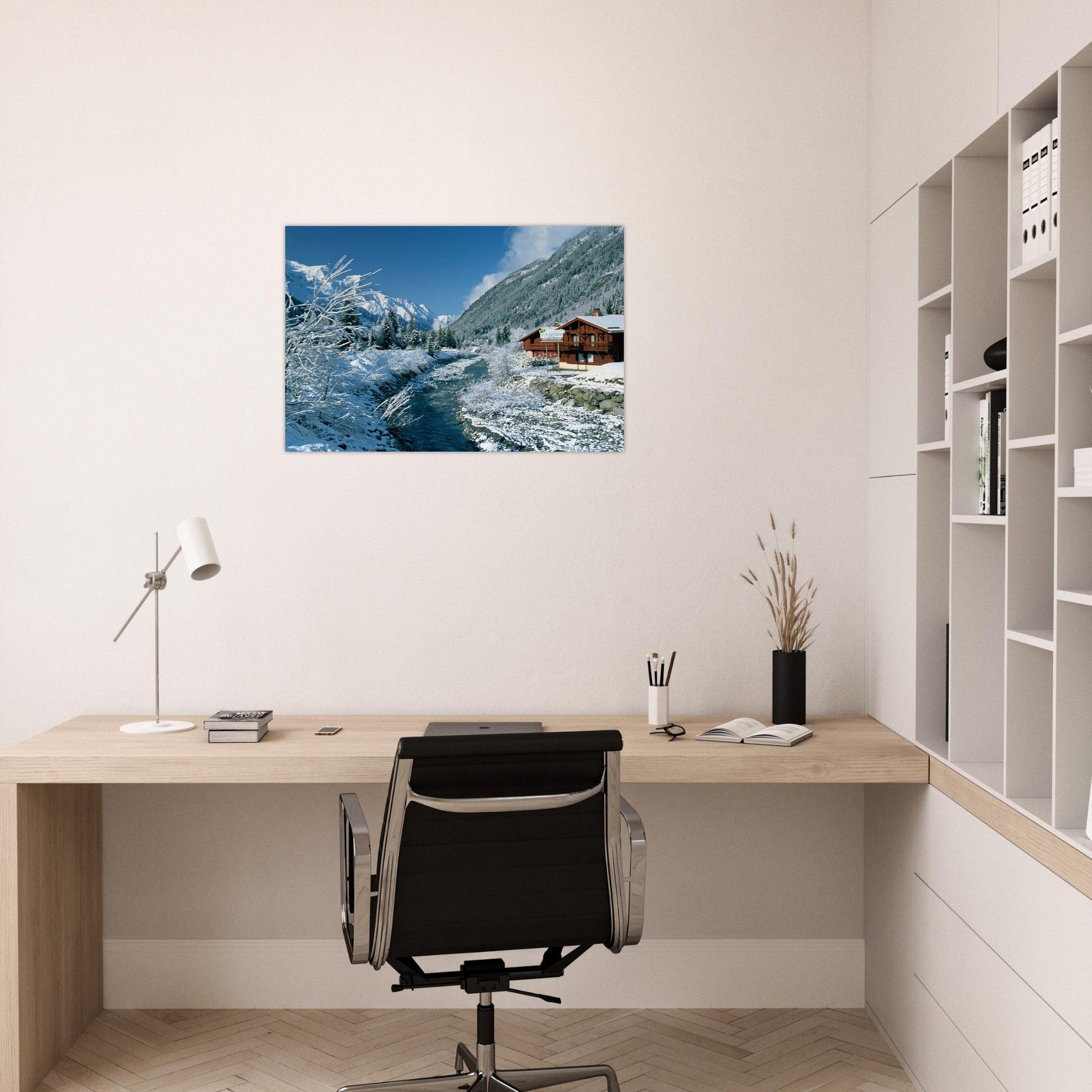 Photo de l’Arve à Argentière sous la neige — tableau photo paysage de montagne en Alu Dibond