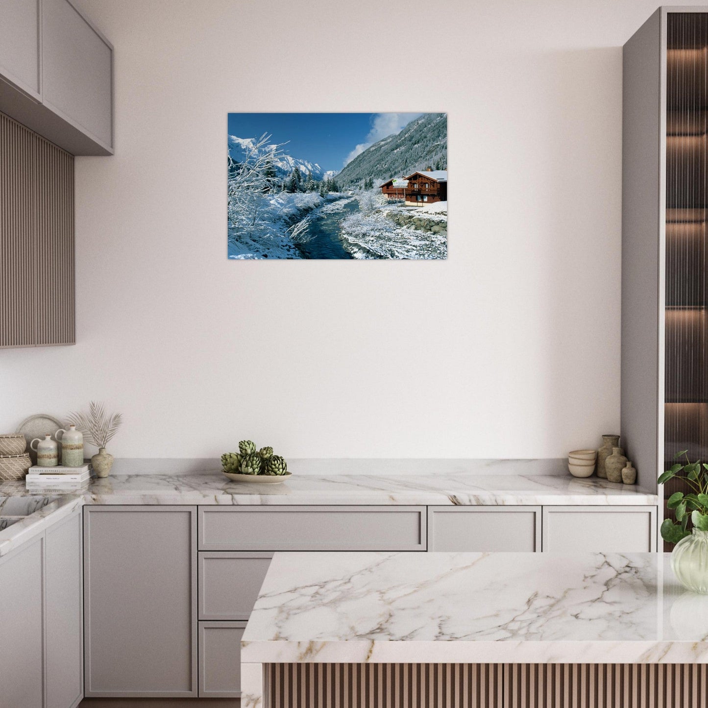 Photo of the Arve in Argentière under the snow — photo print on matte aluminium Dibond