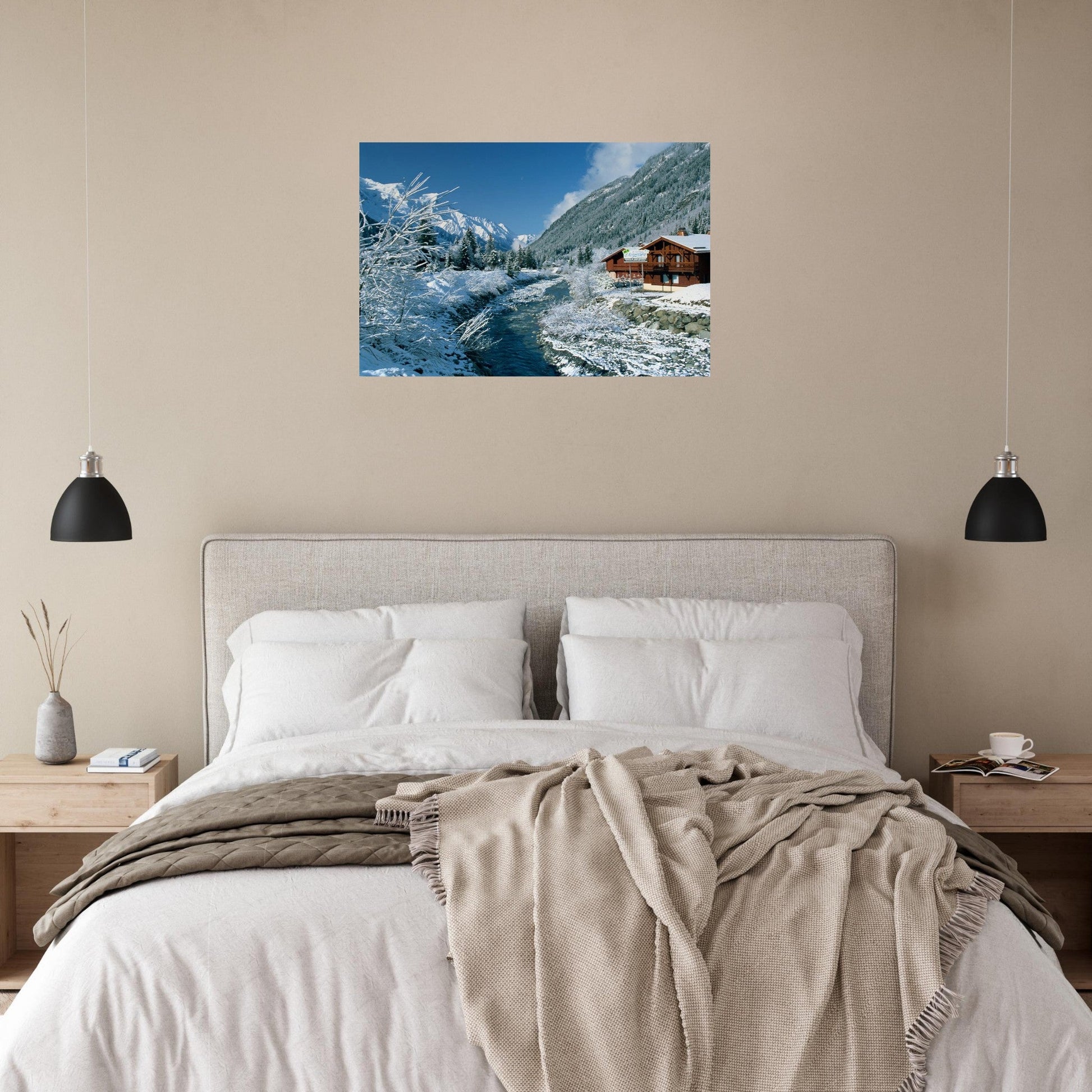 Photo de l’Arve à Argentière sous la neige — tableau photo paysage de montagne en Alu Dibond