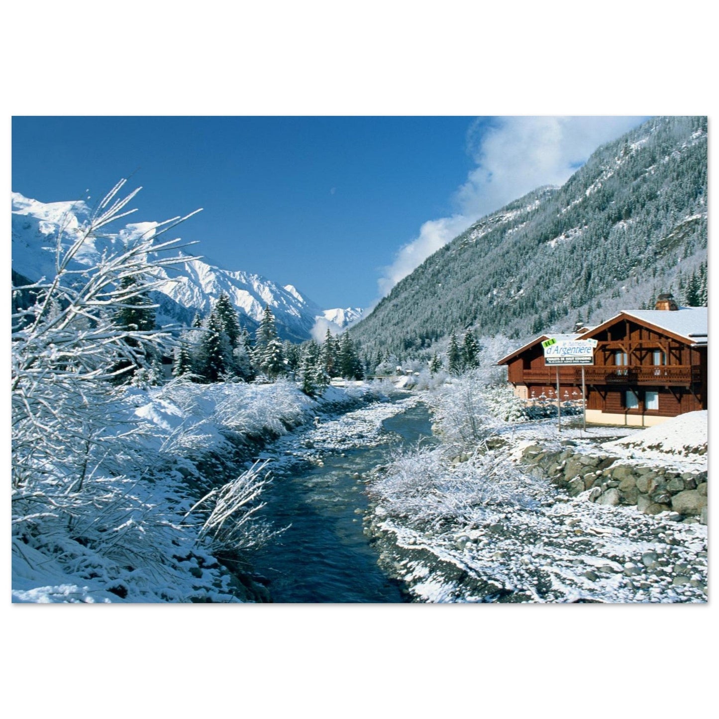 Photo of the Arve in Argentière under the snow — photo print on matte aluminium Dibond