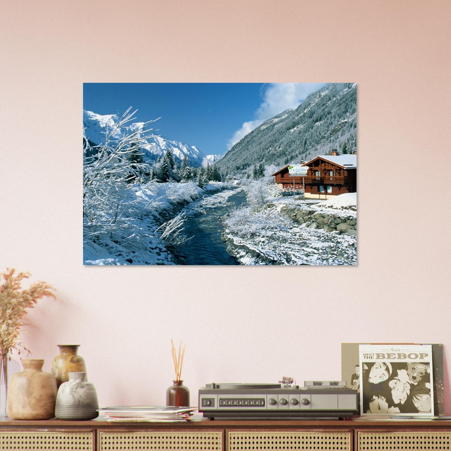 Photo of the Arve in Argentière under the snow — photo print on matte aluminium Dibond
