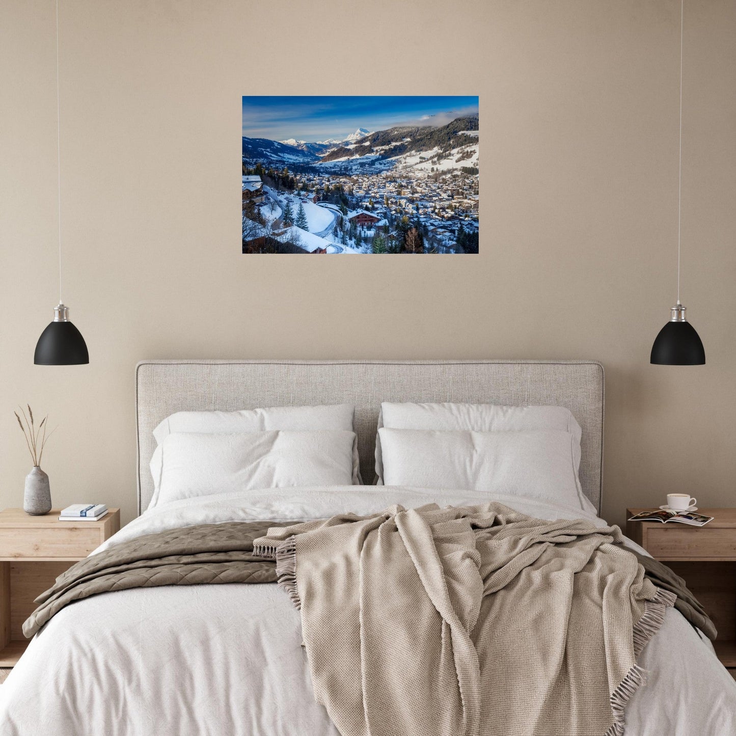 Photo of Megève under snow, winter panorama — photo print on matte aluminium Dibond
