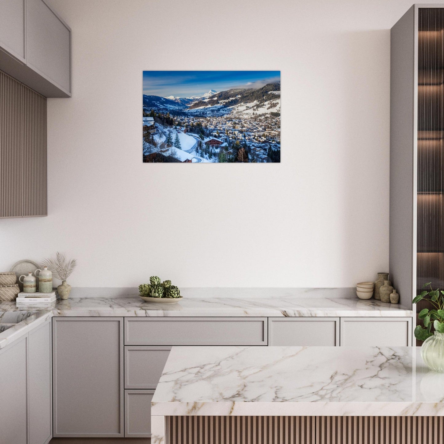 Photo of Megève under snow, winter panorama — photo print on matte aluminium Dibond