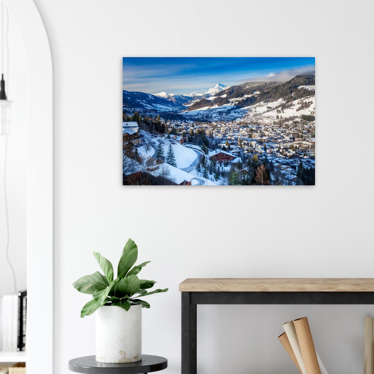 Photo of Megève under snow, winter panorama — photo print on matte aluminium Dibond