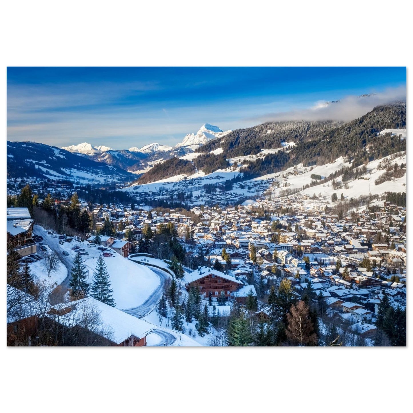 Photo of Megève under snow, winter panorama — photo print on matte aluminium Dibond