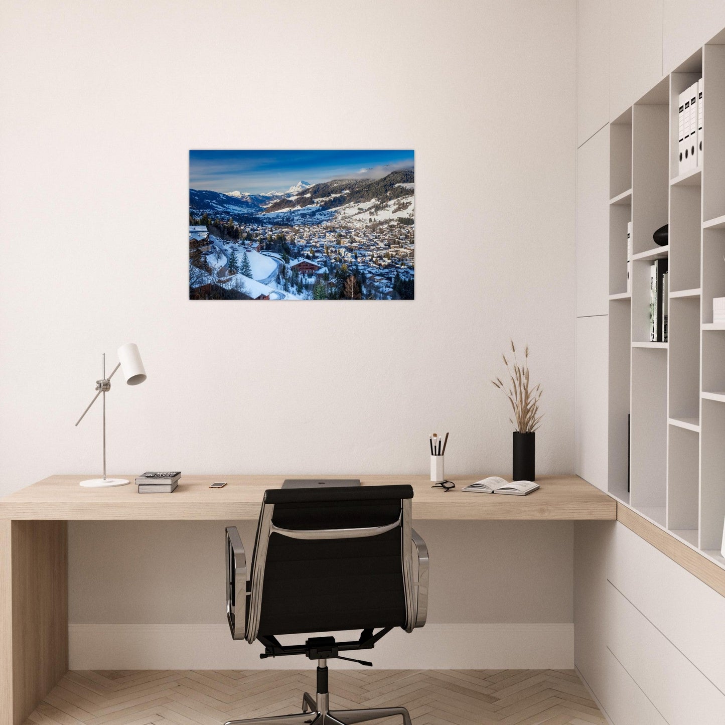 Photo of Megève under snow, winter panorama — photo print on matte aluminium Dibond