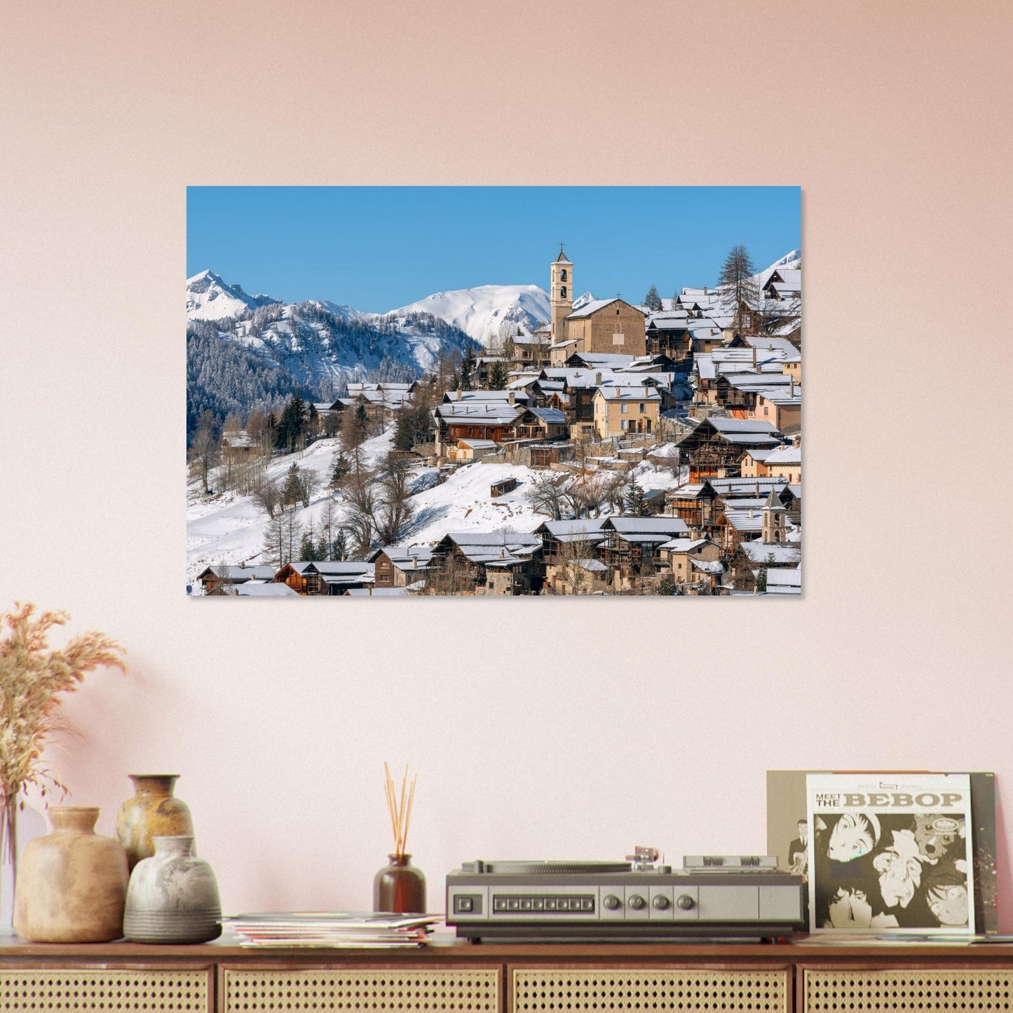 Photo de Saint-Véran sous la neige dans le Queyras — tableau photo paysage de montagne en Alu Dibond, fabrication française