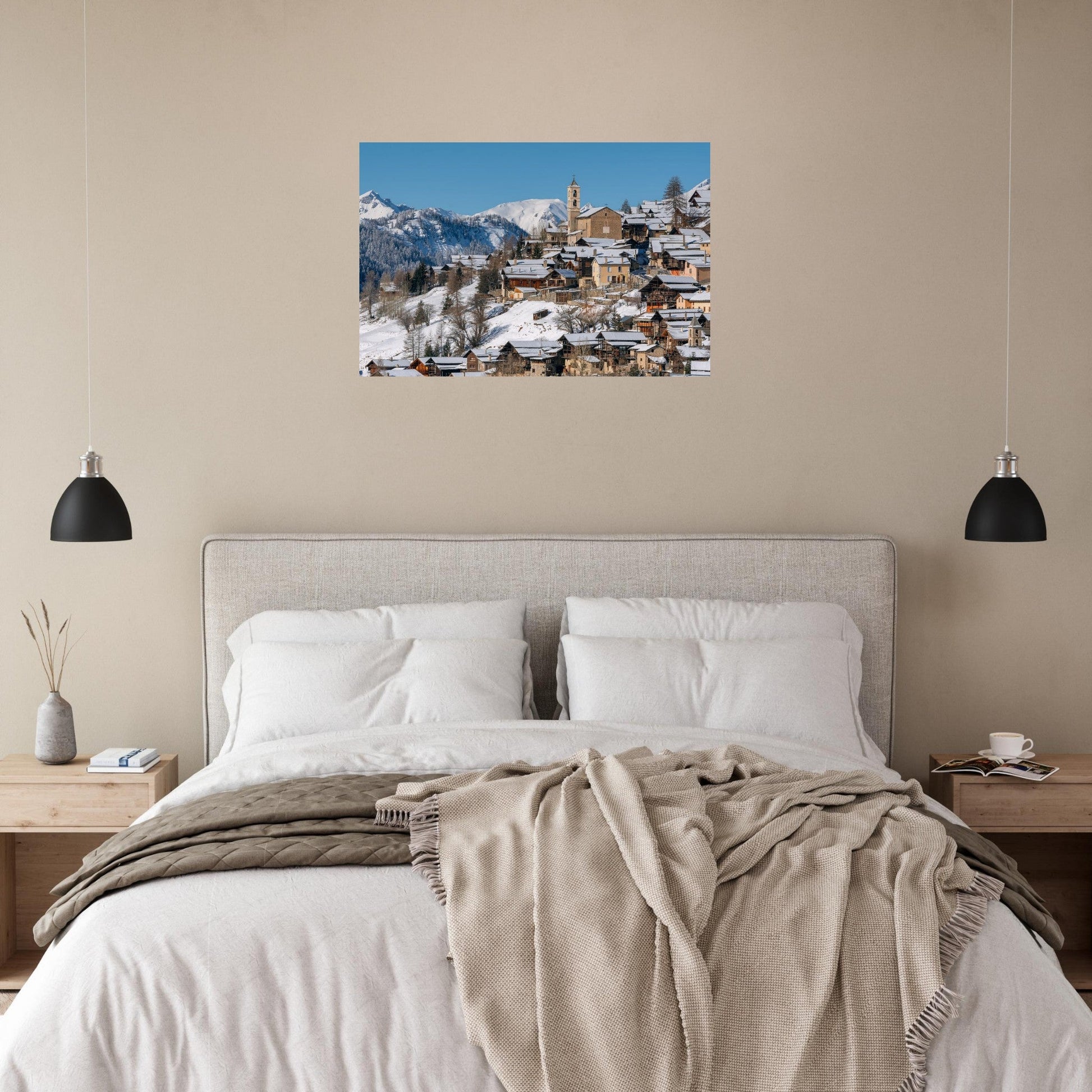 Photo de Saint-Véran sous la neige dans le Queyras — tableau photo paysage de montagne en Alu Dibond, fabrication française
