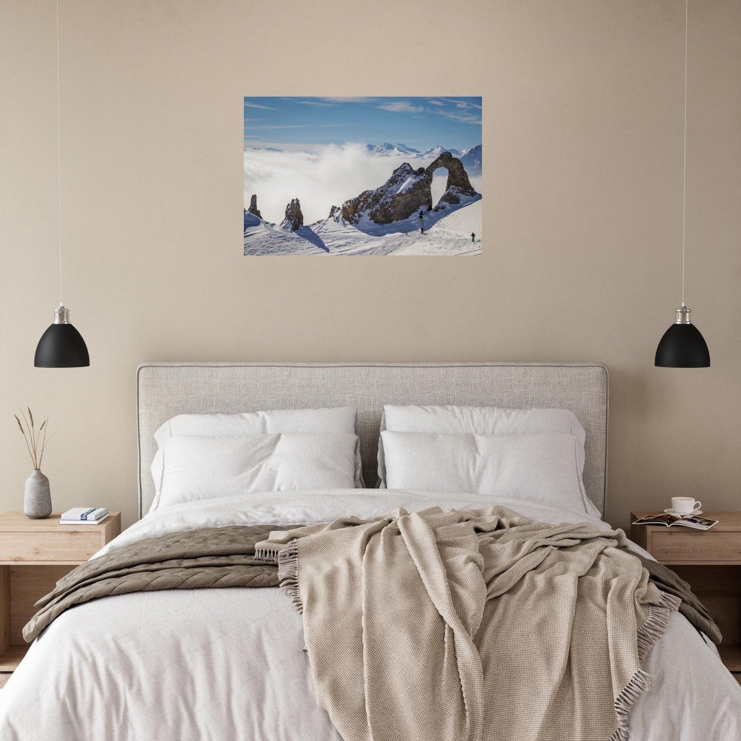 Photo de skieurs vers l’Aiguille Percée à Tignes — tableau photo paysage de montagne en Alu Dibond, fabrication française
