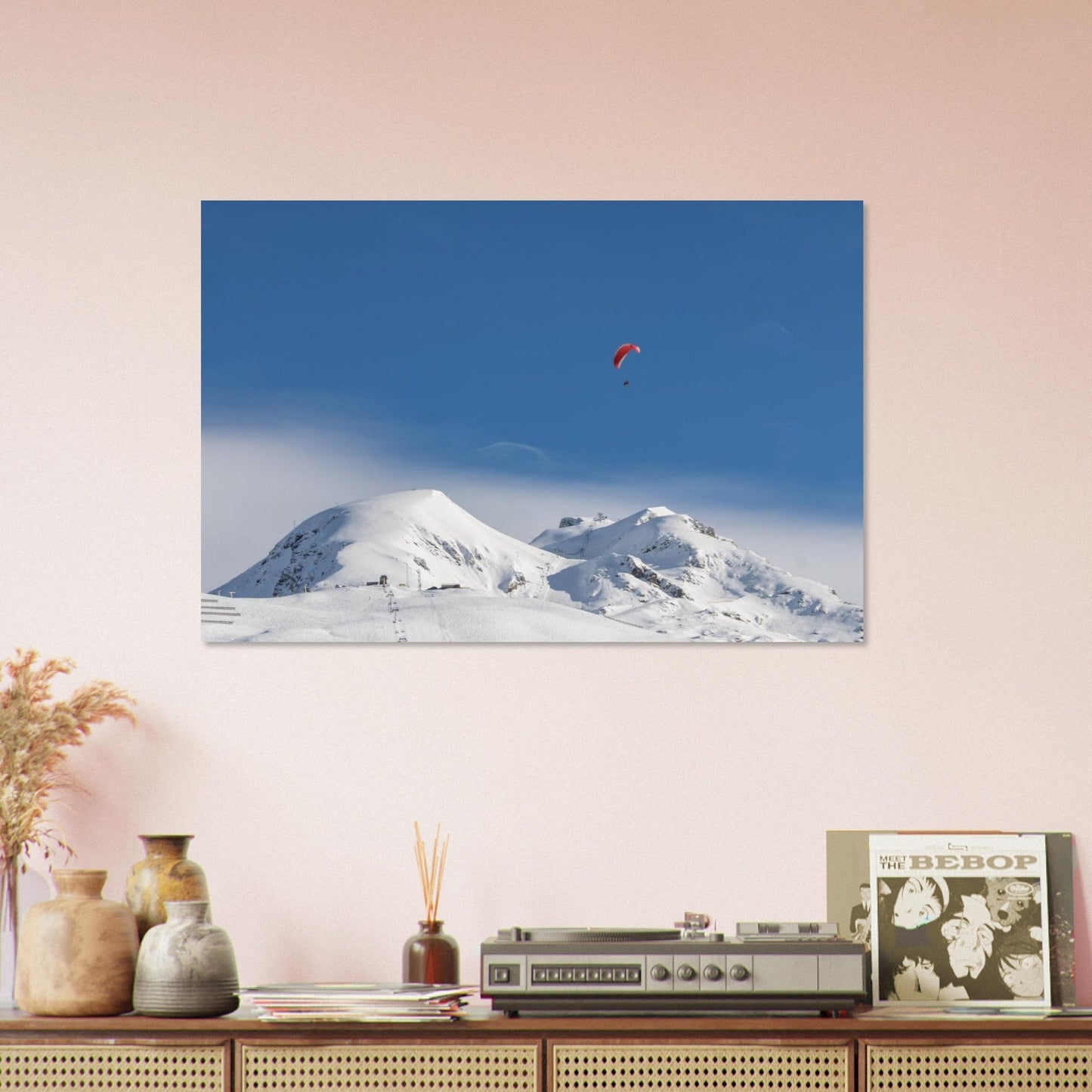 Speedriding-Foto in Les Deux Alpes mit Blick auf das Écrins-Massiv — Fotodruck auf mattem Alu-Dibond