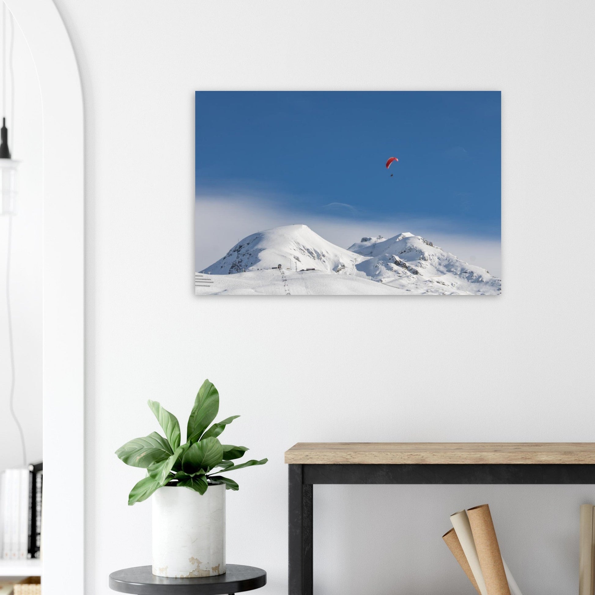 Photo de speed riding aux Deux Alpes face aux Écrins — tableau photo paysage de montagne en Alu Dibond