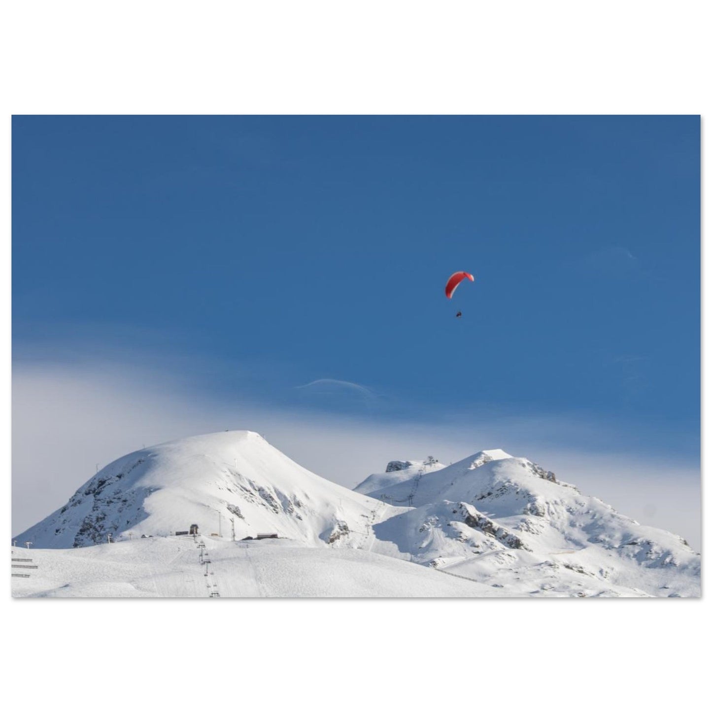 Speedriding-Foto in Les Deux Alpes mit Blick auf das Écrins-Massiv — Fotodruck auf mattem Alu-Dibond