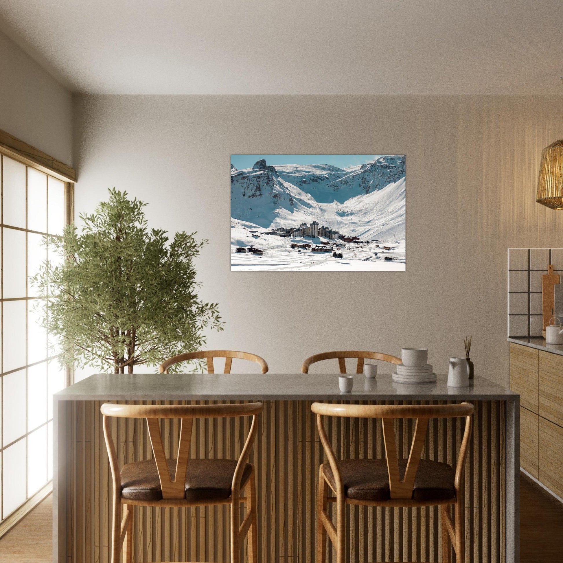 Photo de Val Claret à Tignes sous la lumière du matin — tableau photo paysage de montagne en Alu Dibond, fabrication française