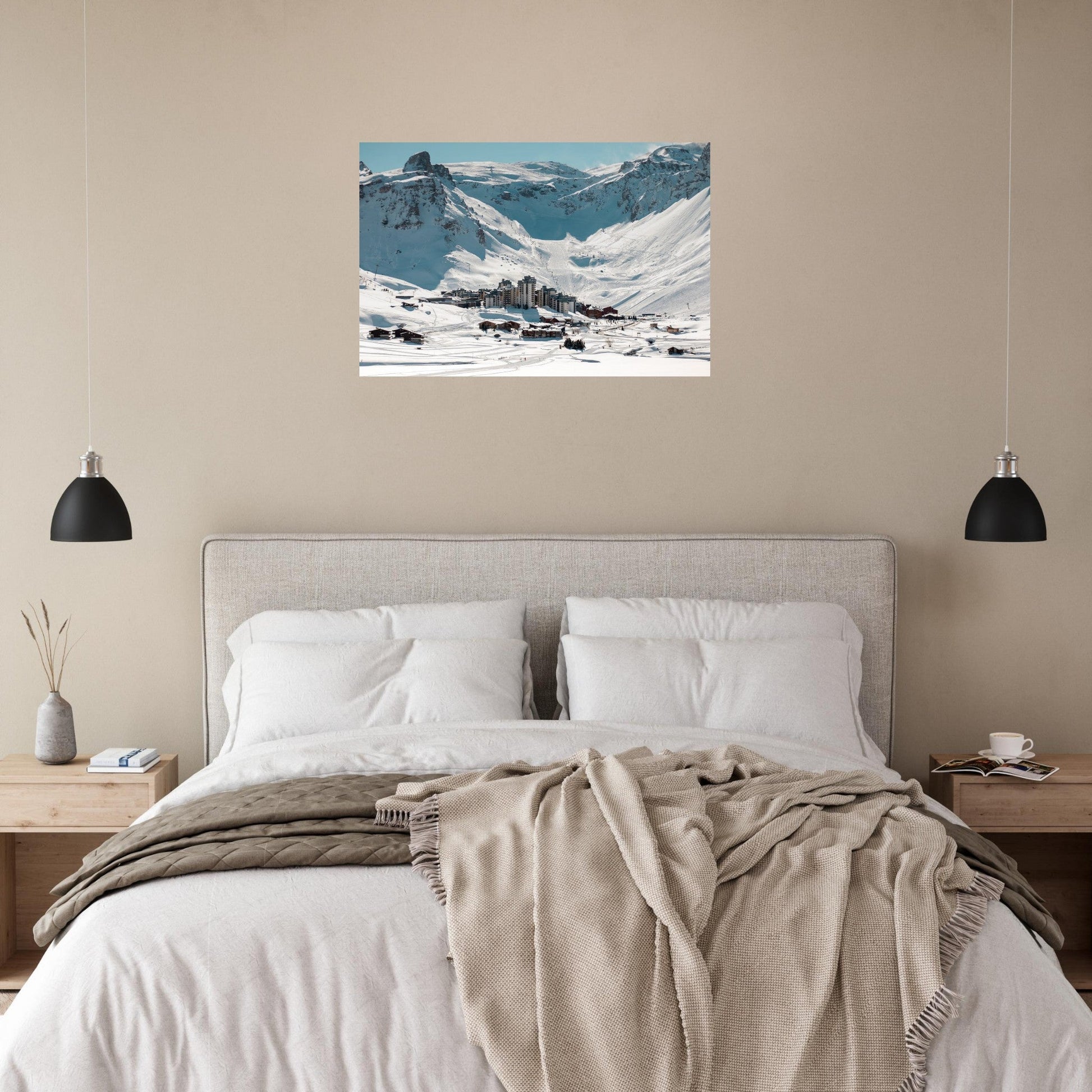 Photo de Val Claret à Tignes sous la lumière du matin — tableau photo paysage de montagne en Alu Dibond, fabrication française