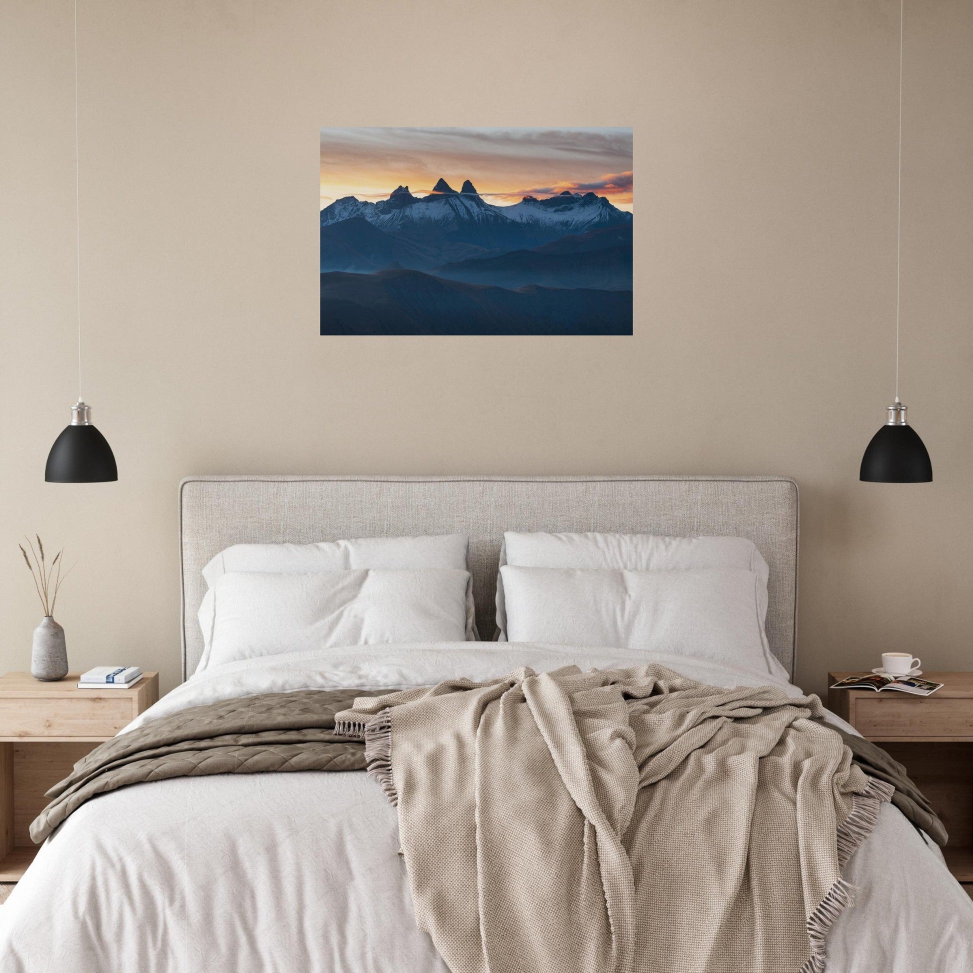 Photo des Aiguilles d’Arves au lever du soleil depuis le col de la Croix de Fer — tableau photo paysage de montagne en Alu Dibond