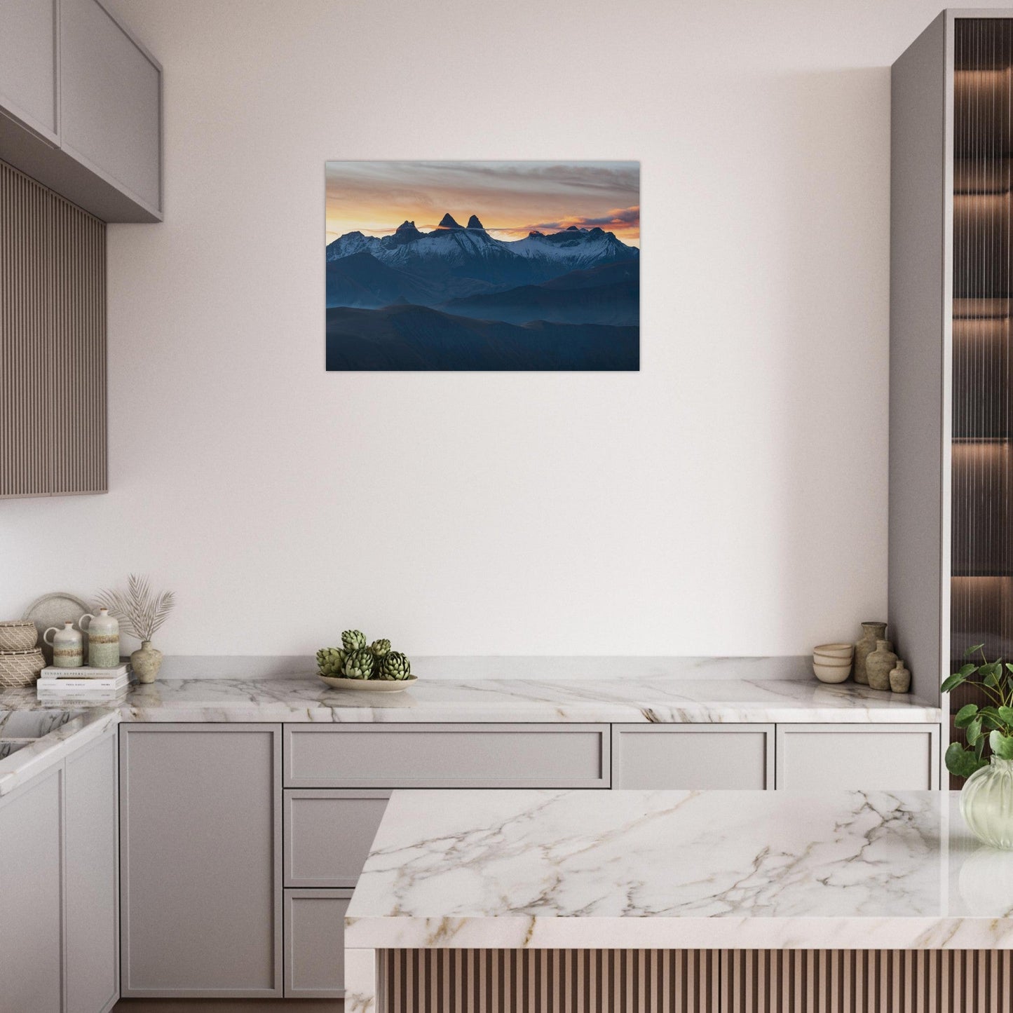 Photo des Aiguilles d’Arves au lever du soleil depuis le col de la Croix de Fer — tableau photo paysage de montagne en Alu Dibond