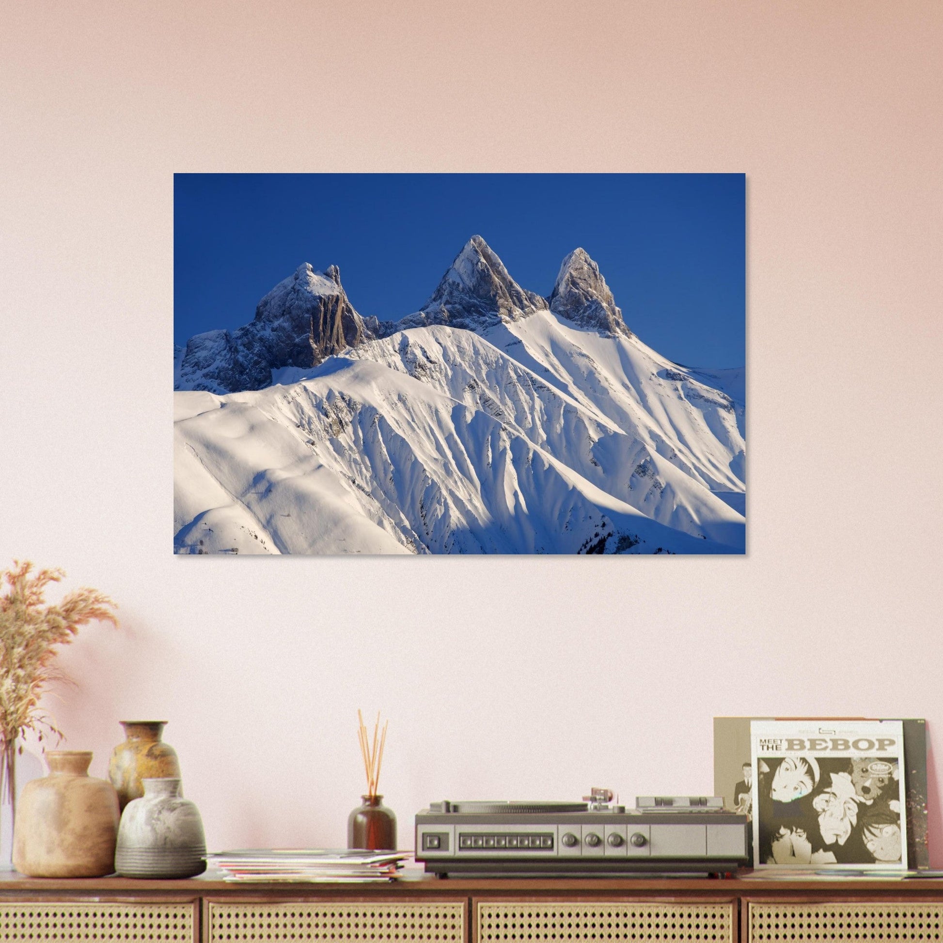 Photo des Aiguilles d’Arves enneigées en hiver — tableau photo paysage de montagne en Alu Dibond