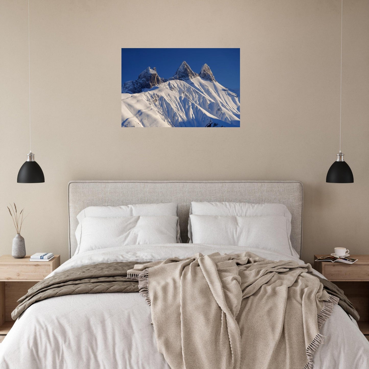 Photo of the snow-covered Aiguilles d'Arves in winter — photo print on matte aluminium Dibond