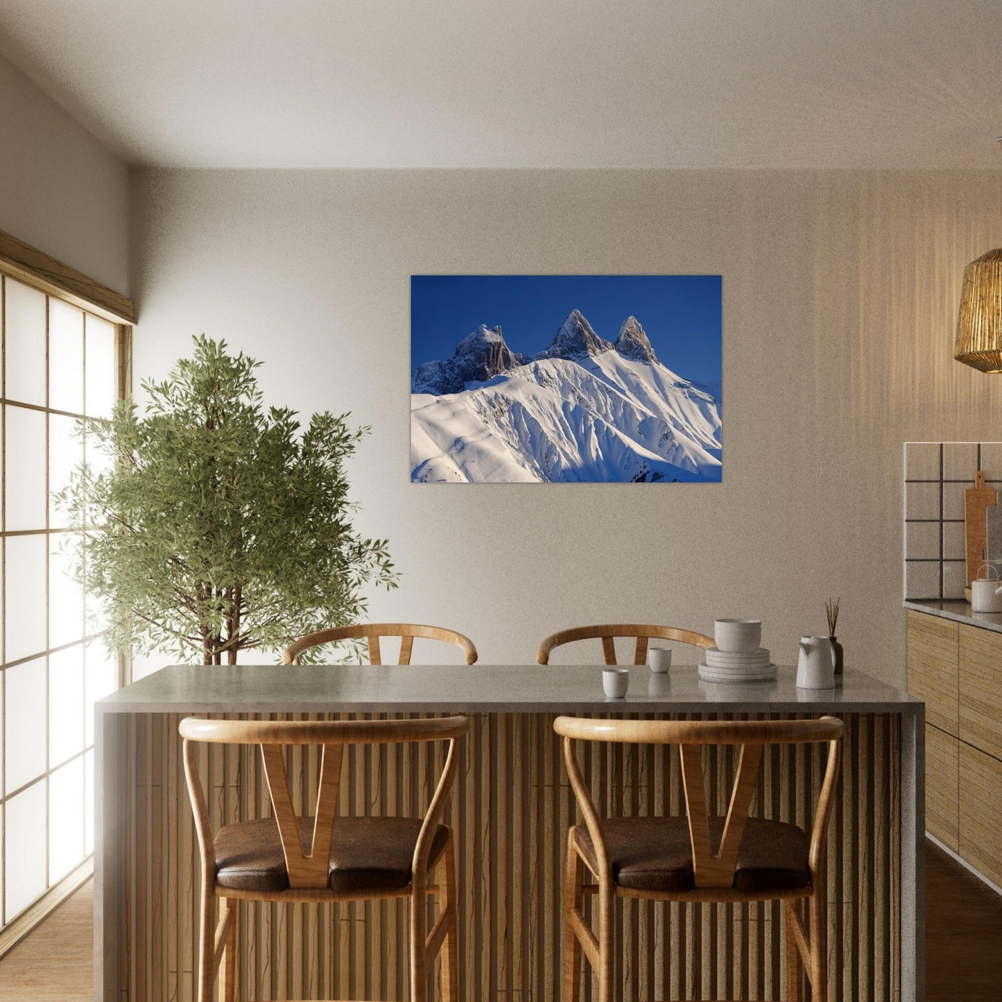 Photo of the snow-covered Aiguilles d'Arves in winter — photo print on matte aluminium Dibond