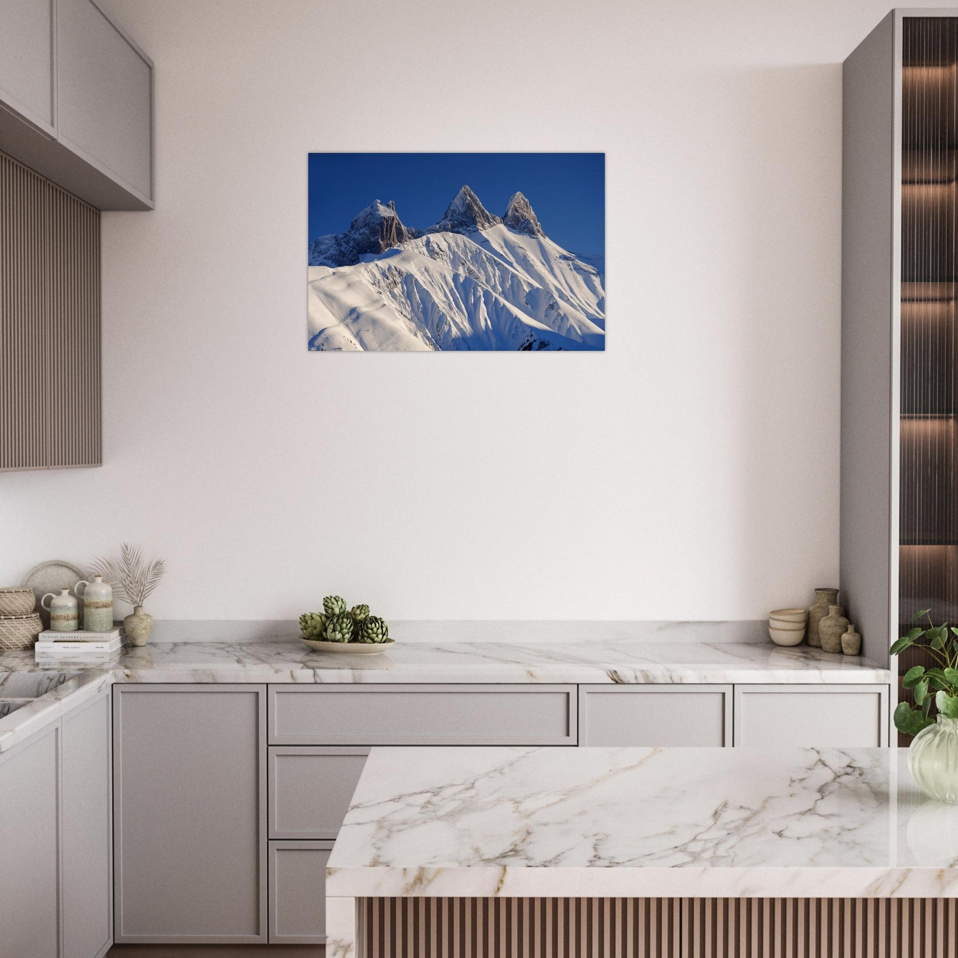 Photo des Aiguilles d’Arves enneigées en hiver — tableau photo paysage de montagne en Alu Dibond