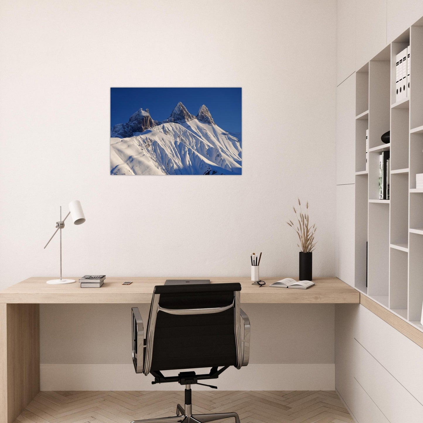 Photo of the snow-covered Aiguilles d'Arves in winter — photo print on matte aluminium Dibond