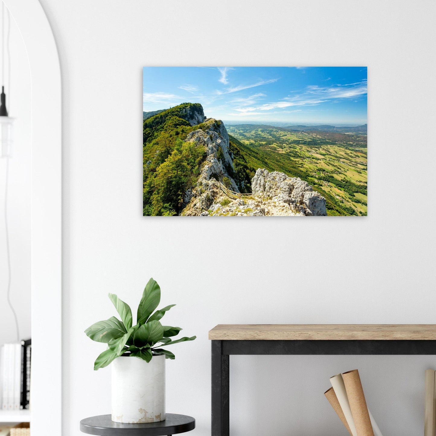Photo of the Dent du Chat ridges dominating the Savoy Foreland — photo print on matte aluminium Dibond