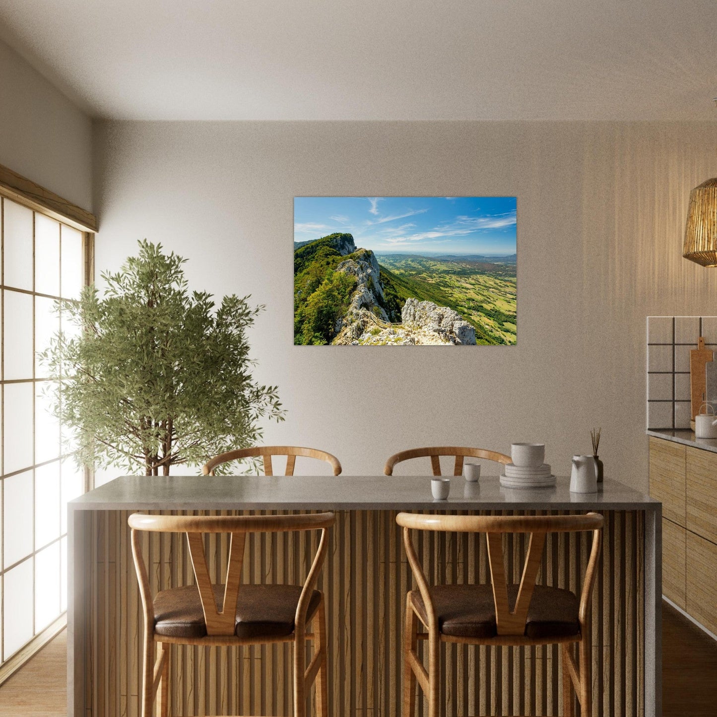 Photo of the Dent du Chat ridges dominating the Savoy Foreland — photo print on matte aluminium Dibond
